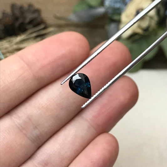 Natural Dark Blue Sapphire 8x6mm 1.47 Carat Pear Tear Drop Corundum Very Dark Blue Gem Faceted Loose Unmounted Gemstone Heated Sapphire