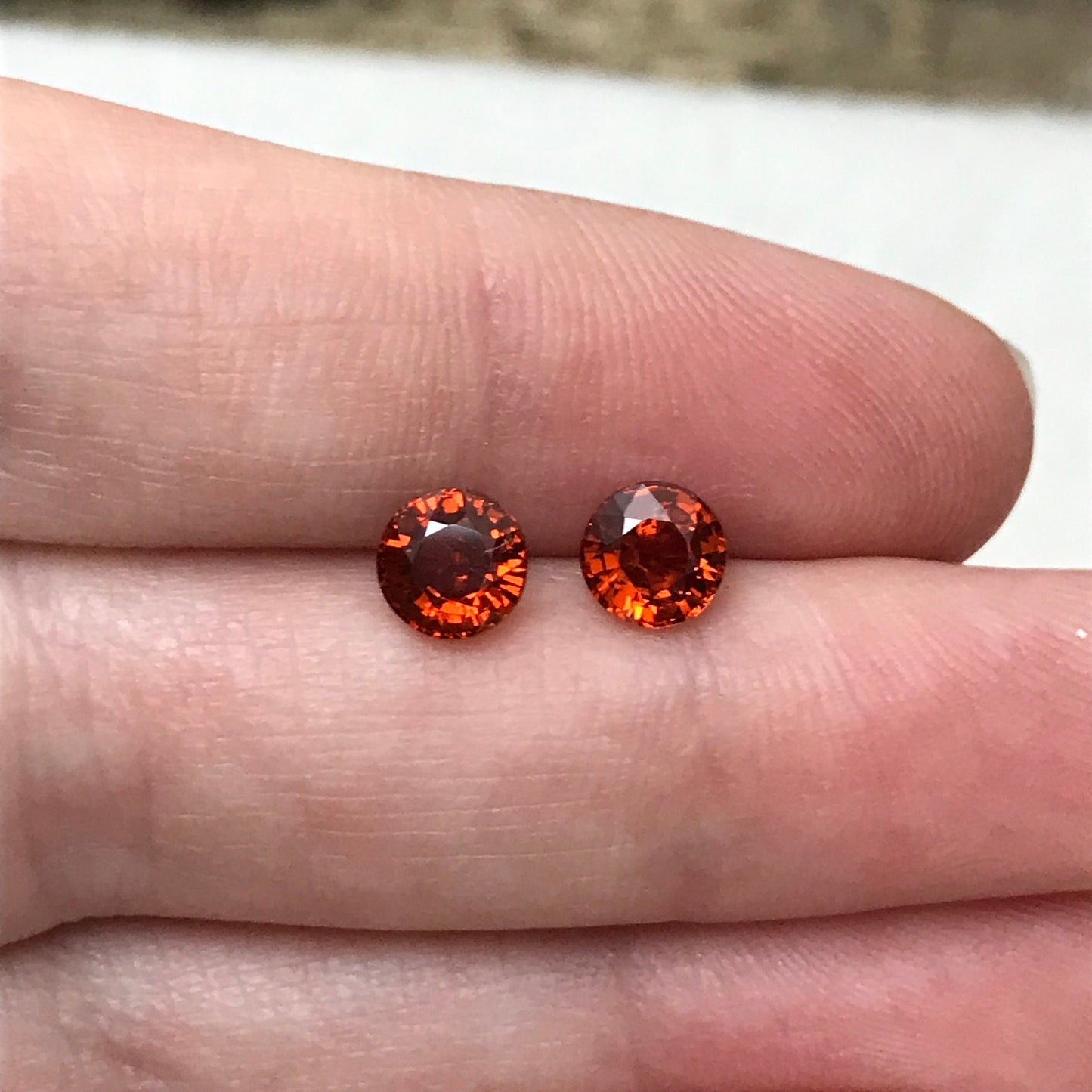 Pair of 5.6mm Natural Mandarin Spessartite Garnet 1 carat Round Faceted Gemstones, 2.21 TCW Loose Gem Red Orange Garnet