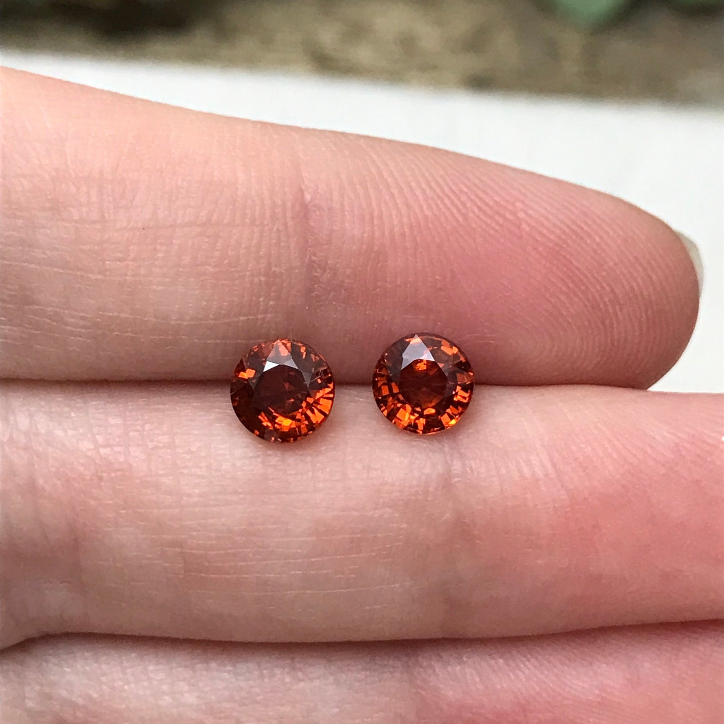 Pair of 5.6mm Natural Mandarin Spessartite Garnet 1 carat Round Faceted Gemstones, 2.21 TCW Loose Gem Red Orange Garnet