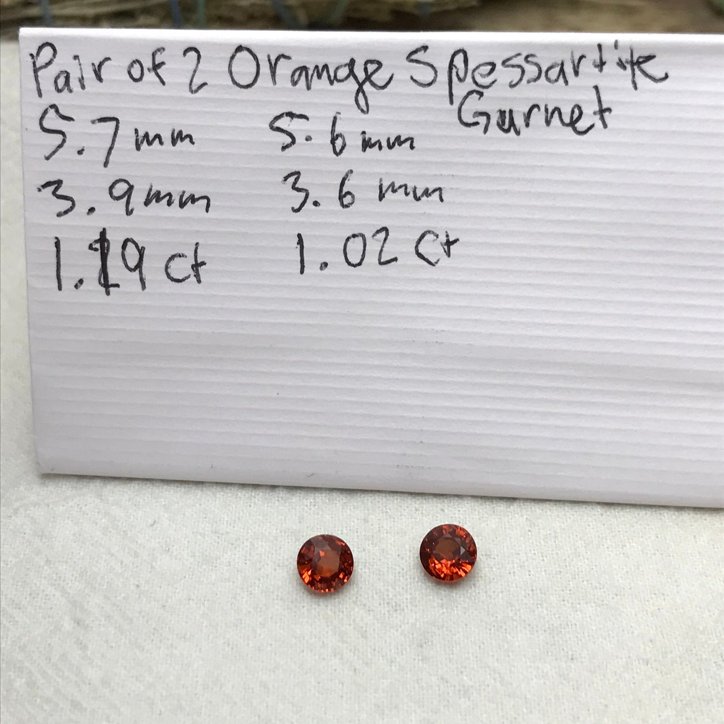 Pair of 5.6mm Natural Mandarin Spessartite Garnet 1 carat Round Faceted Gemstones, 2.21 TCW Loose Gem Red Orange Garnet