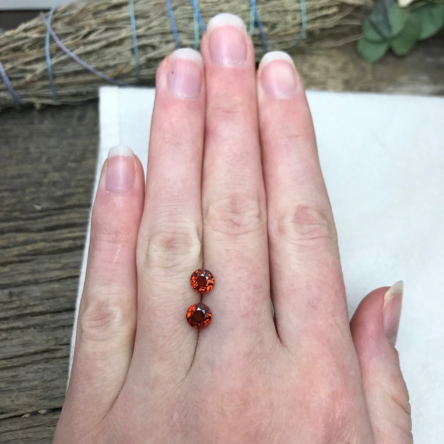 Pair of 5.6mm Natural Mandarin Spessartite Garnet 1 carat Round Faceted Gemstones, 2.21 TCW Loose Gem Red Orange Garnet