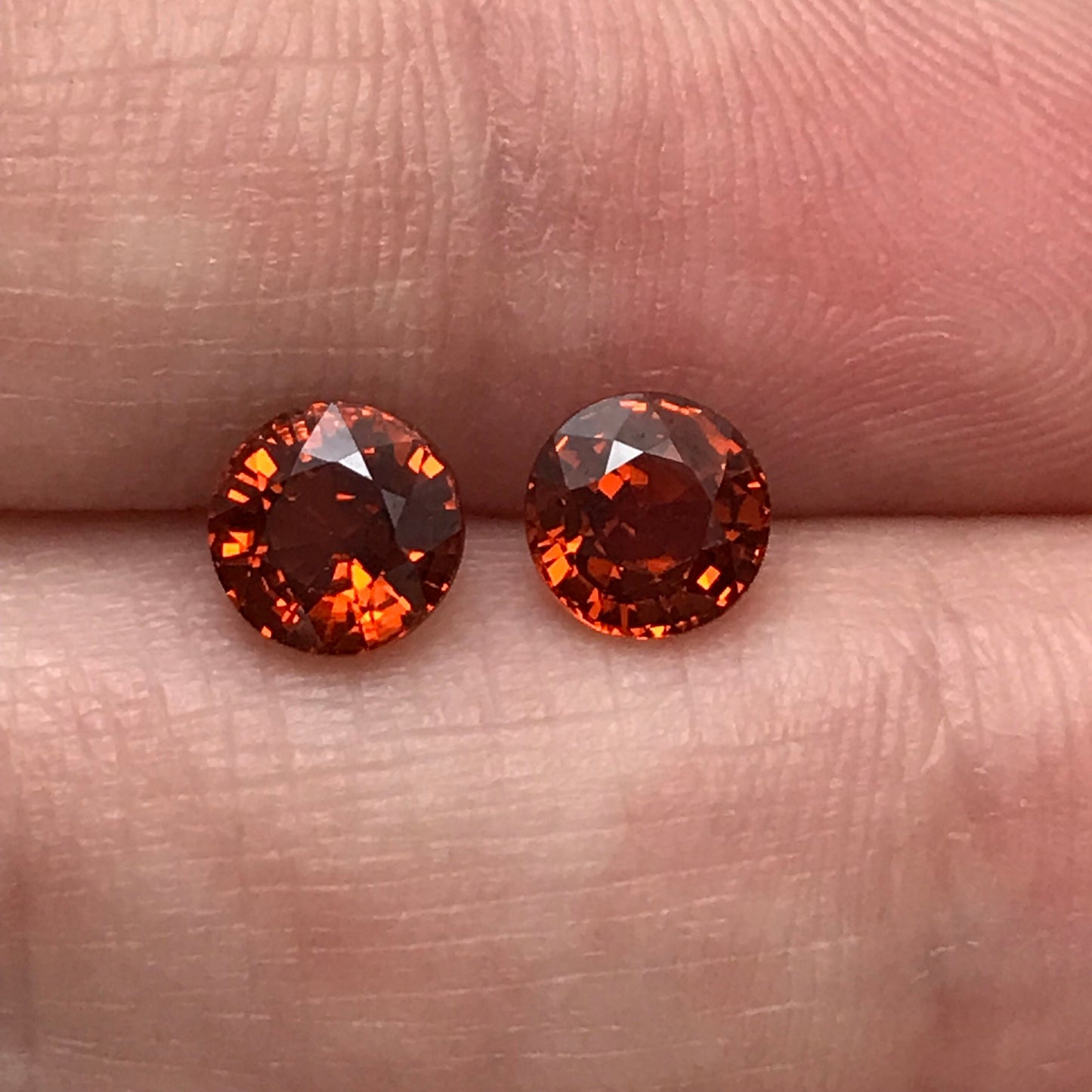Pair of 5.6mm Natural Mandarin Spessartite Garnet 1 carat Round Faceted Gemstones, 2.21 TCW Loose Gem Red Orange Garnet