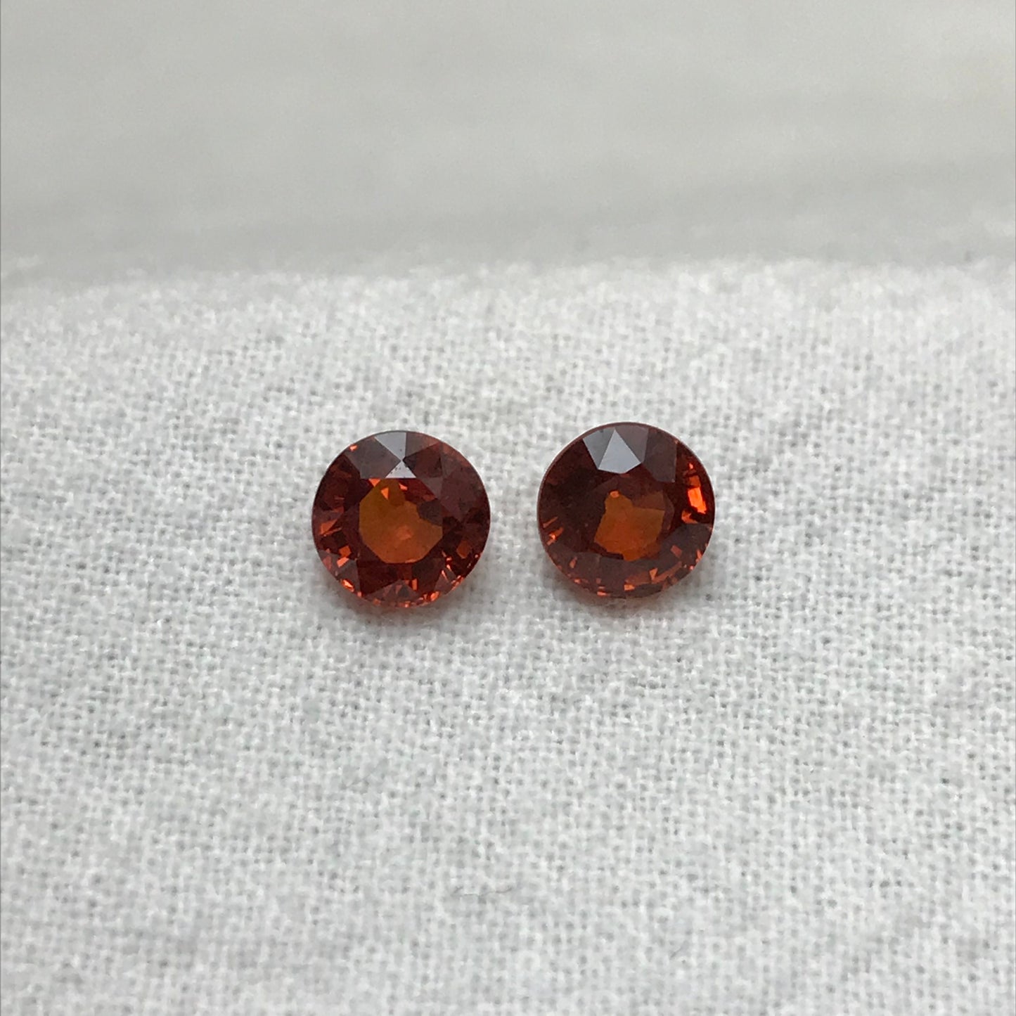 Pair of 5.6mm Natural Mandarin Spessartite Garnet 1 carat Round Faceted Gemstones, 2.21 TCW Loose Gem Red Orange Garnet