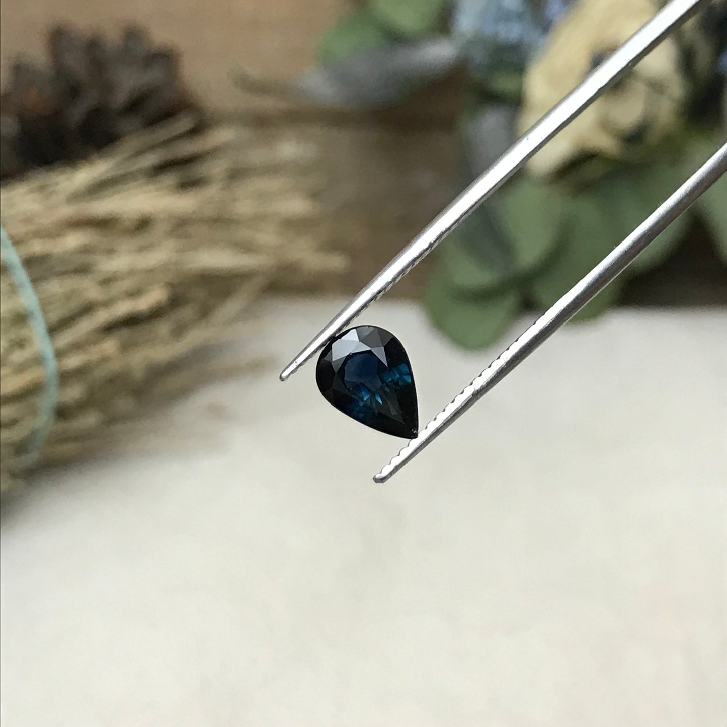 Natural Dark Blue Sapphire 8x6mm 1.47 Carat Pear Tear Drop Corundum Very Dark Blue Gem Faceted Loose Unmounted Gemstone Heated Sapphire