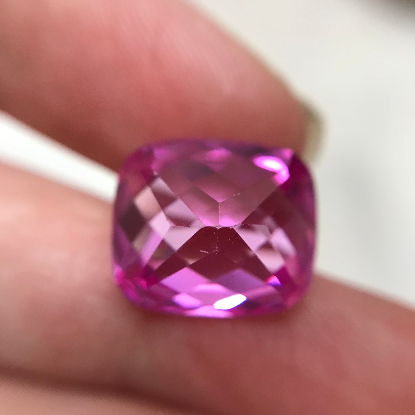 14x12mm Pink Lab Created Sapphire 12.76 cts Rectangle Cushion Checker Cut, Loose Faceted Gemstone, Synthetic, Man Made Corundum,
