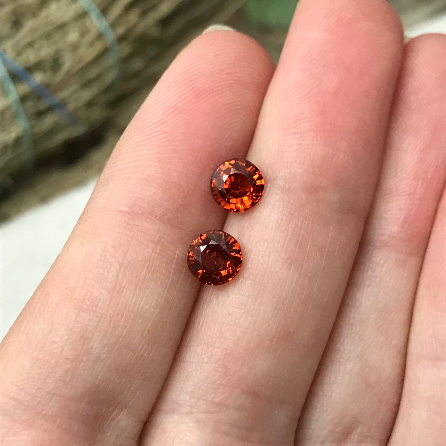 Pair of 5.6mm Natural Mandarin Spessartite Garnet 1 carat Round Faceted Gemstones, 2.21 TCW Loose Gem Red Orange Garnet