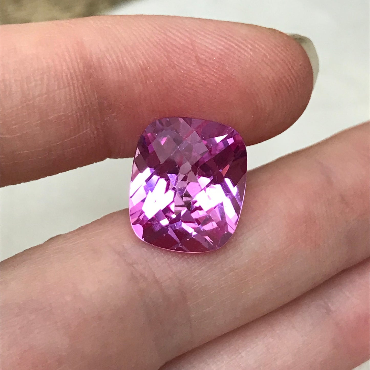 14x12mm Pink Lab Created Sapphire 12.76 cts Rectangle Cushion Checker Cut, Loose Faceted Gemstone, Synthetic, Man Made Corundum,