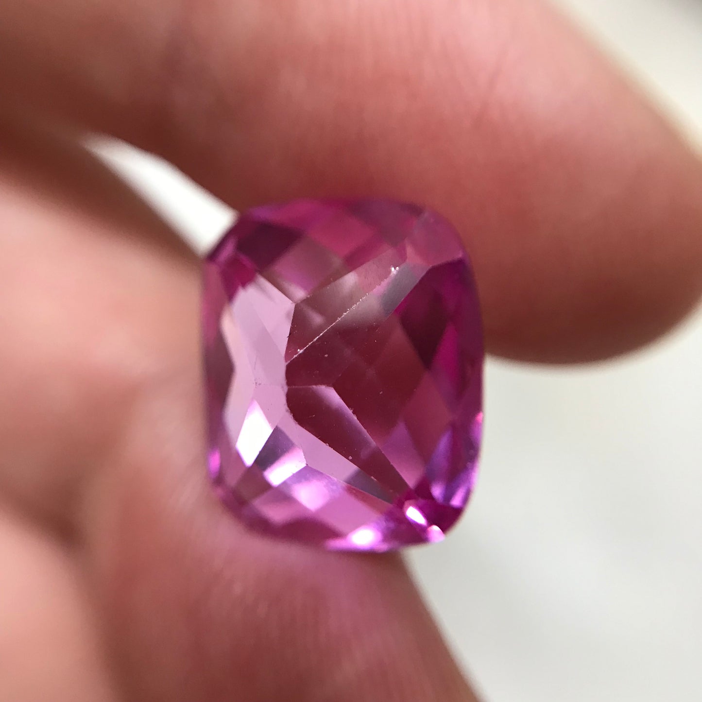 14x12mm Pink Lab Created Sapphire 12.76 cts Rectangle Cushion Checker Cut, Loose Faceted Gemstone, Synthetic, Man Made Corundum,