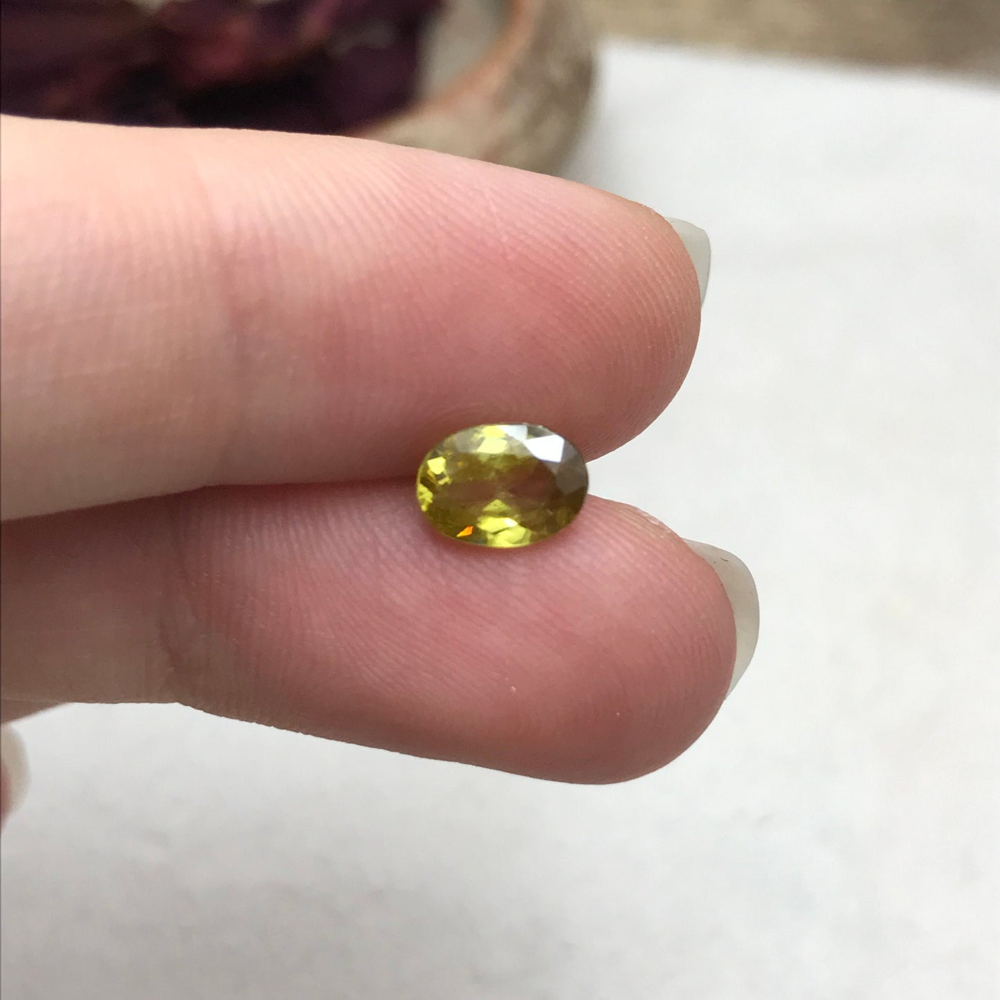 0.96 ct Yellow Sphene 7.5x5.5mm Oval Cut, Natural Untreated from Madagascar, 1 carat Greenish Yellow Sphene with Rainbow Flashes