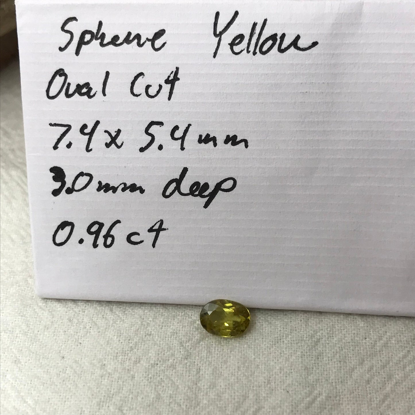 0.96 ct Yellow Sphene 7.5x5.5mm Oval Cut, Natural Untreated from Madagascar, 1 carat Greenish Yellow Sphene with Rainbow Flashes