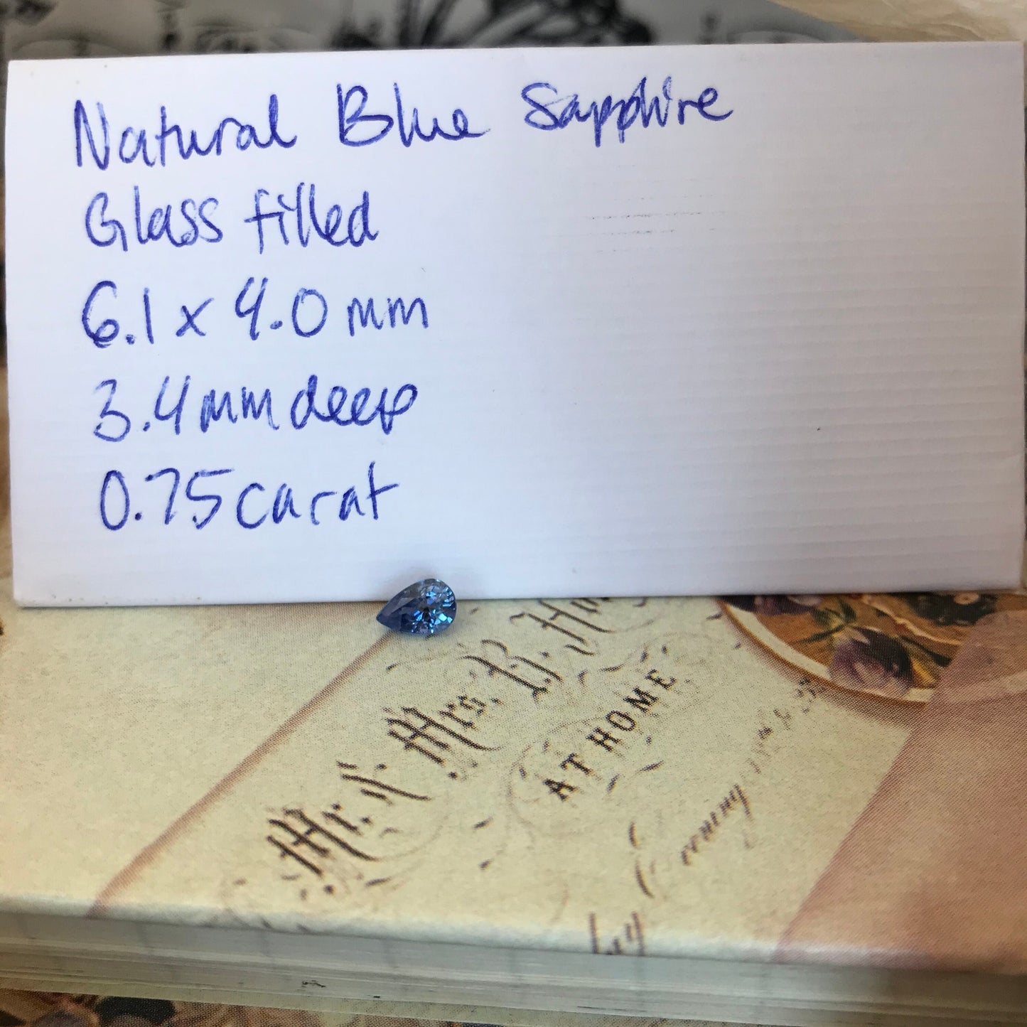 Natural Blue Sapphire GLASS FILLED 0.75 Carat 6x4mm Pear Corundum Unmounted Gem Faceted Loose Gemstone