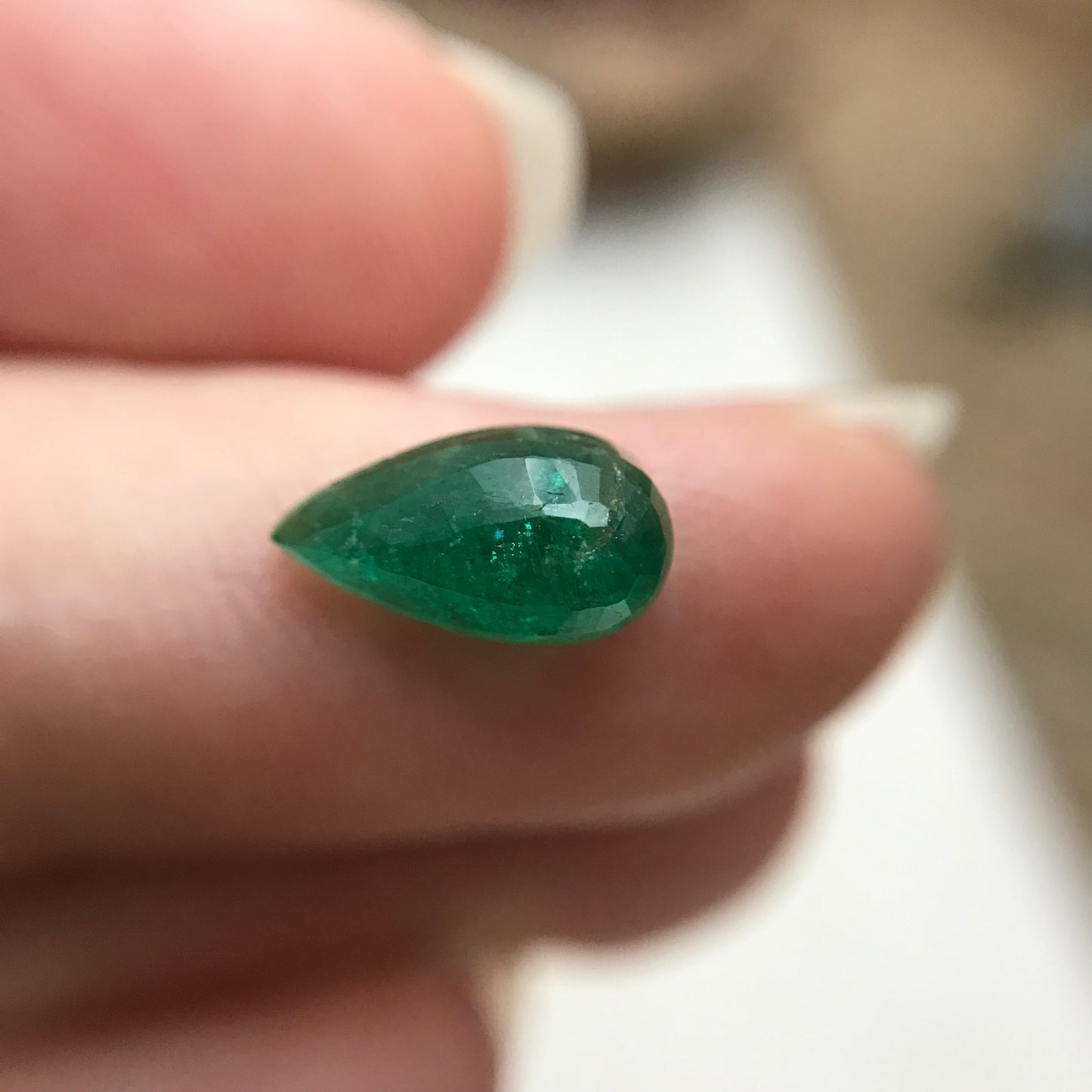 1.53 carat Natural Emerald 9.8x5.4mmPear cut, Faceted Loose Green Emerald, 10x5.5mm