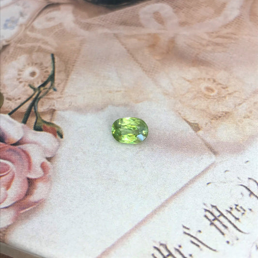 1.10 ct Yellowish Green Sphene 7x5mm Oval Cut, Natural Madagascar Sphene, Faceted Loose Titanite