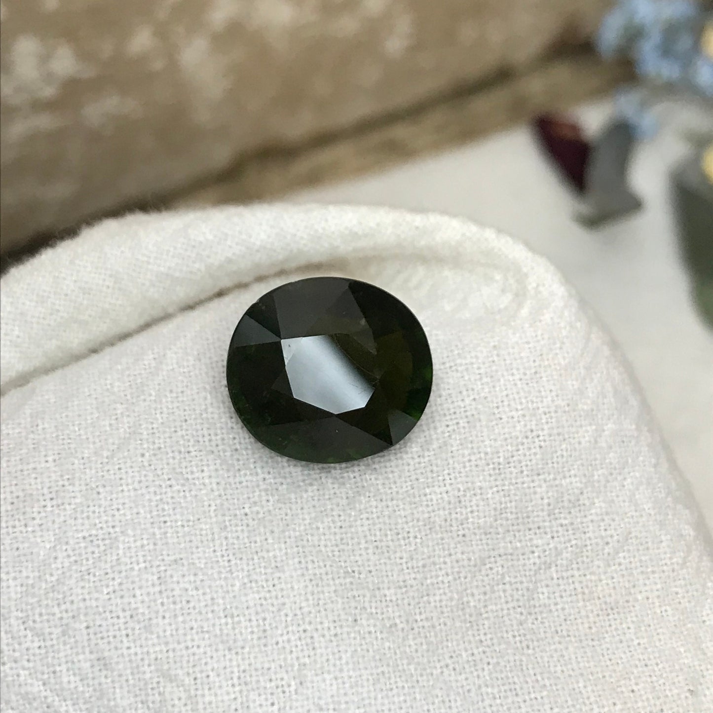 Natural Green Tourmaline 8.12 Carat 13.5x12.1 mm Oval Cut, Faceted Loose Unmounted Gemstone, Mozambique Tourmaline