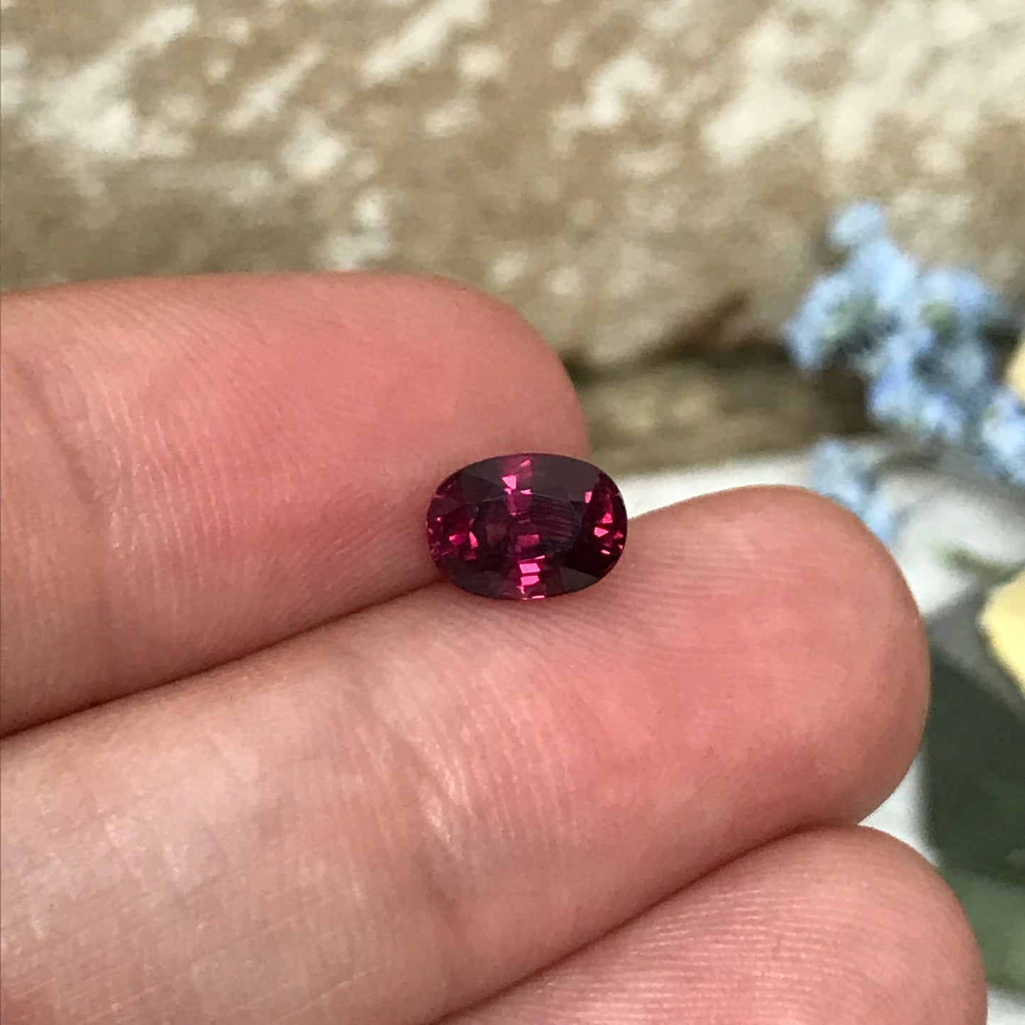 Purplish Pink Rhodolite Garnet 1.44 carat 7.3 x 5.3 mm Oval Cut, Faceted Loose Unmounted Gemstone, Raspberry Garnet