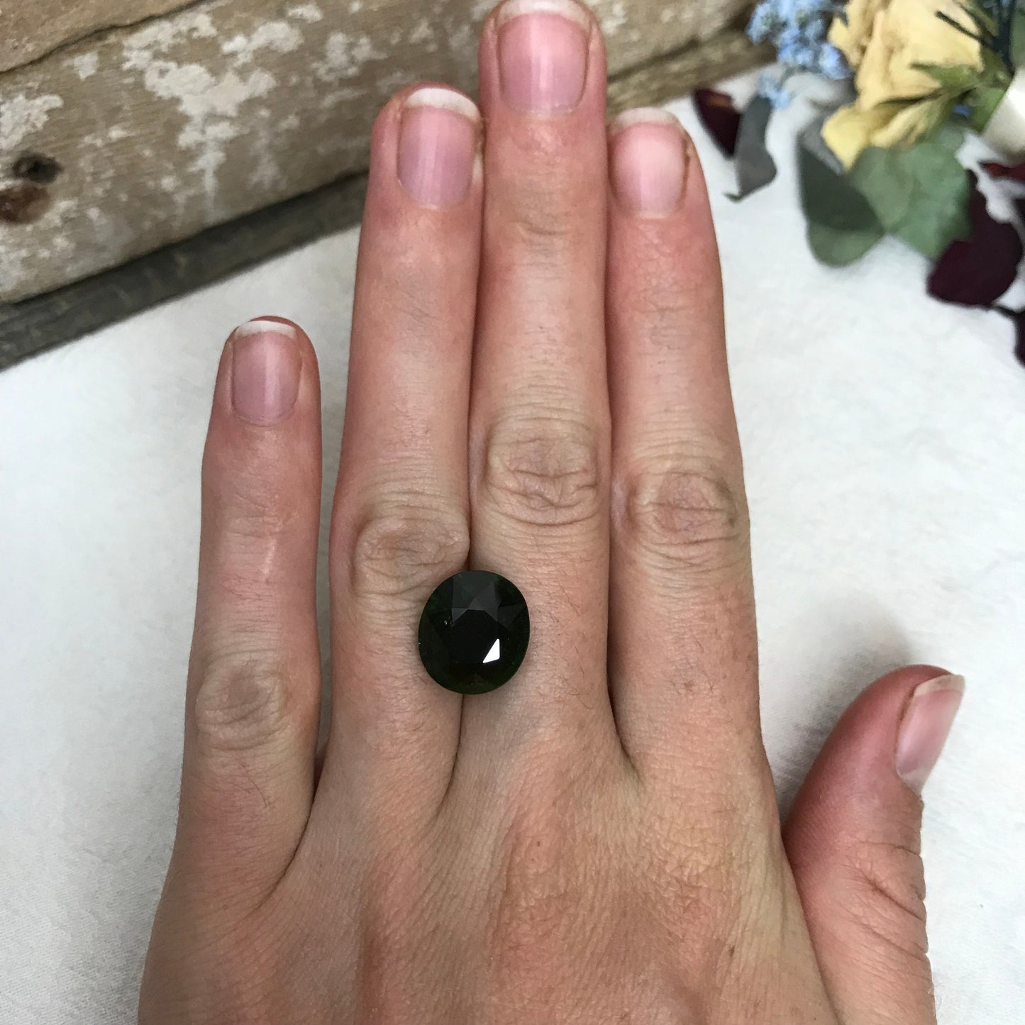 Natural Green Tourmaline 8.12 Carat 13.5x12.1 mm Oval Cut, Faceted Loose Unmounted Gemstone, Mozambique Tourmaline