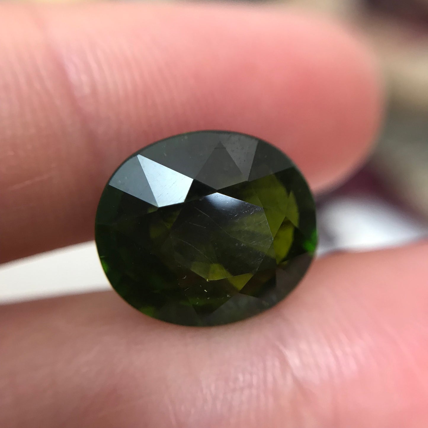 Natural Green Tourmaline 8.12 Carat 13.5x12.1 mm Oval Cut, Faceted Loose Unmounted Gemstone, Mozambique Tourmaline