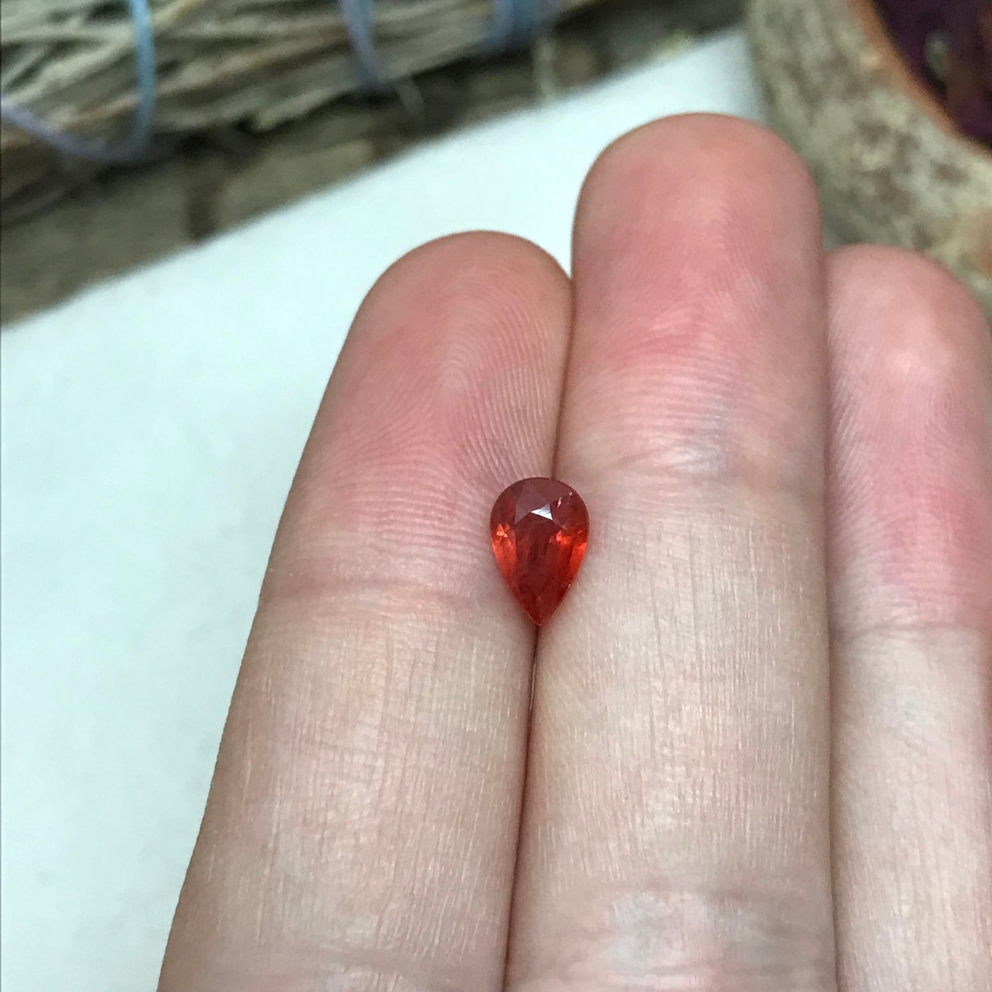 1 ct Natural Orange Sapphire 7.8x5.3mm Pear Cut Faceted Gem Loose Silky Sapphire, Orange Gemstone Earth Mined Beryllium Treated - BE TREATED