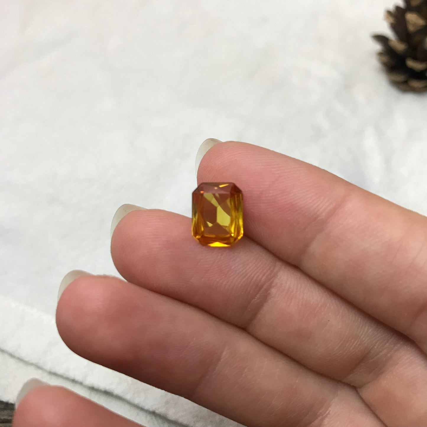 Orangey Yellow Lab Sapphire 3 Carat 10x8mm Rectangle Cut, Unmounted Faceted Loose Gemstones Synthetic Corundum