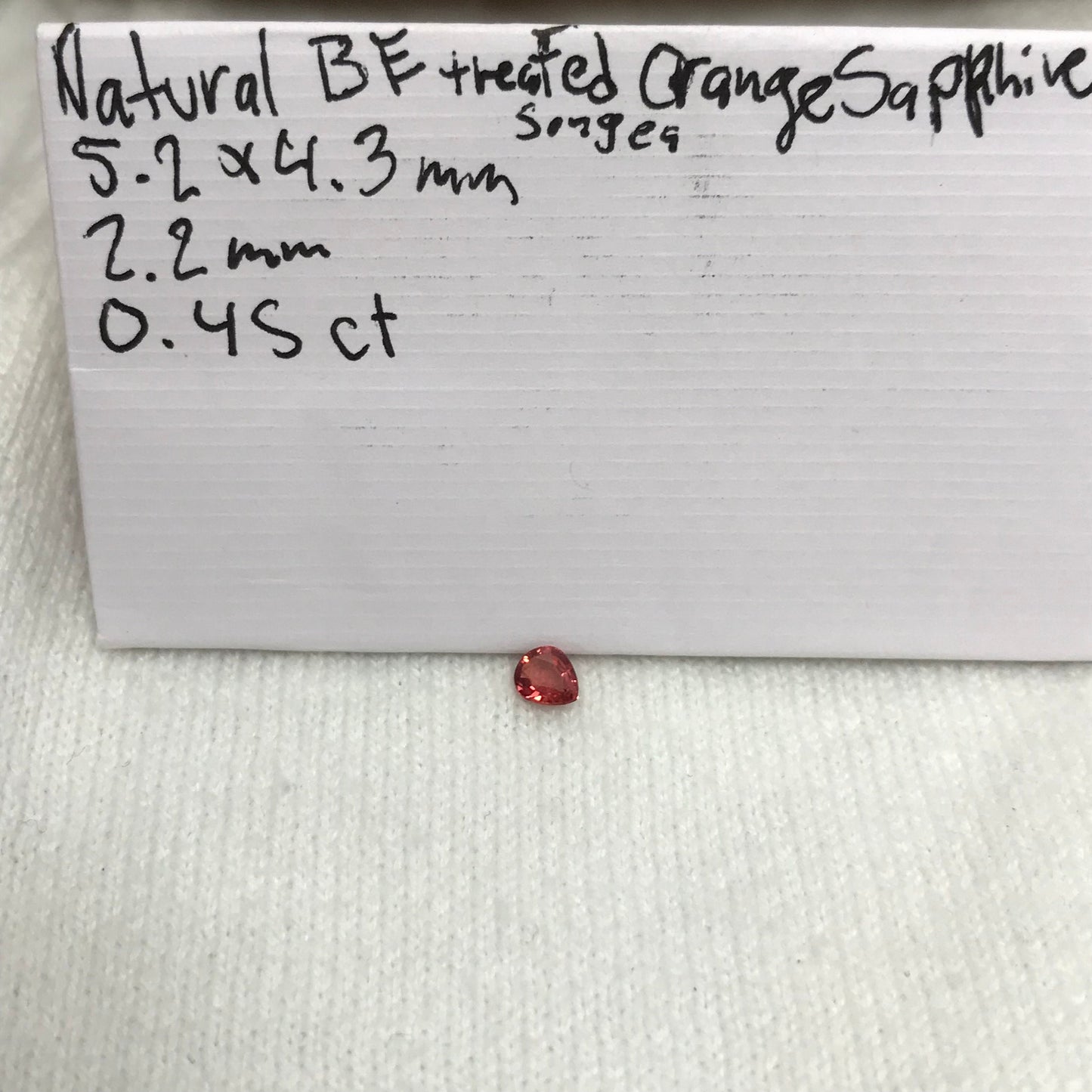 0.45 Carat Natural Orange Sapphire 5.2x4.3mm Pear Cut Faceted Gem Loose Orange Gemstone, Beryllium Treated - BE TREATED