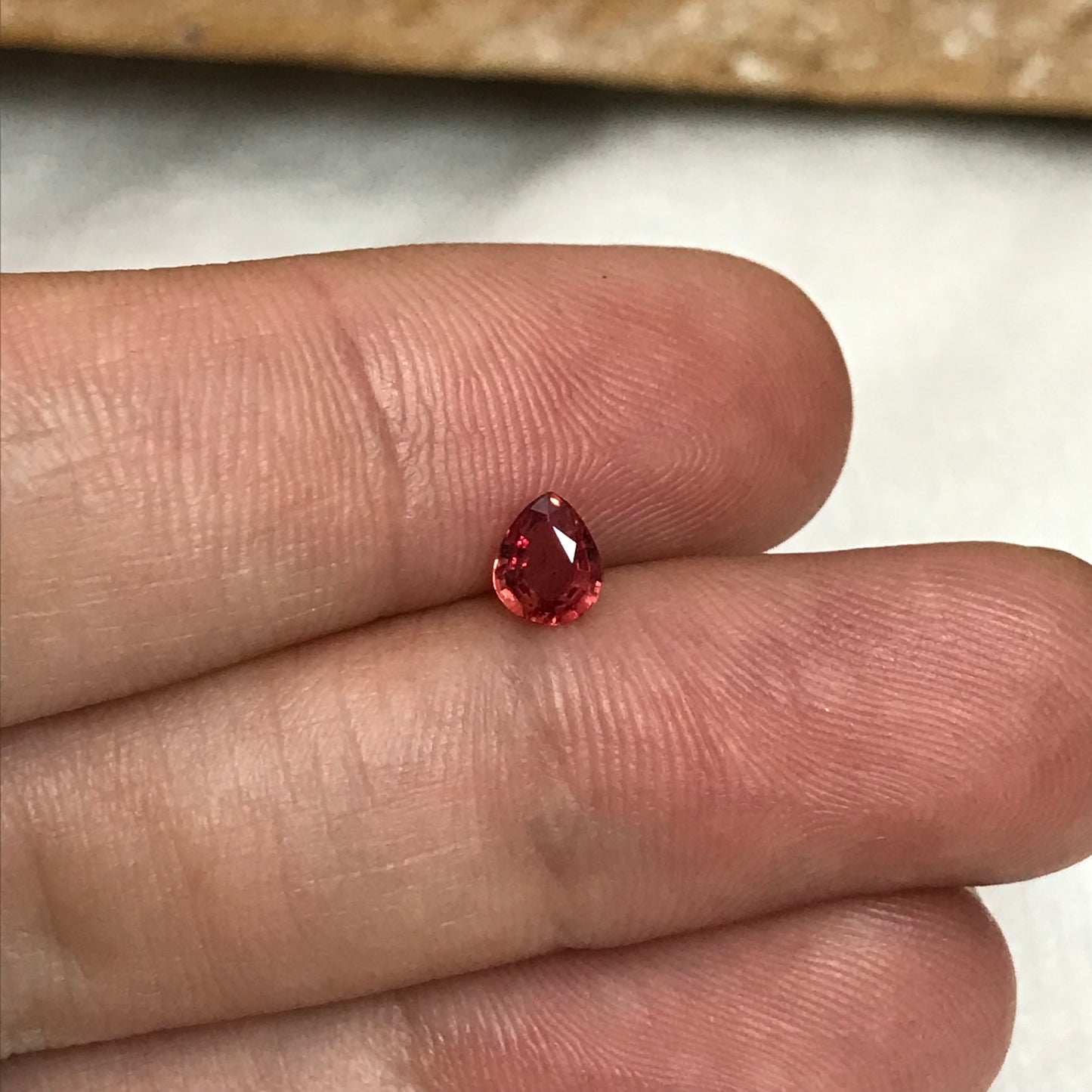 0.45 Carat Natural Orange Sapphire 5.2x4.3mm Pear Cut Faceted Gem Loose Orange Gemstone, Beryllium Treated - BE TREATED