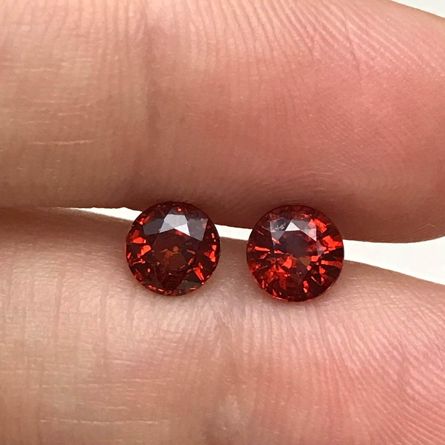 Pair of 5.5mm Natural Mandarin Spessartite Garnet, 1 carat Round Faceted Orange Red Gemstones, 1.95 TCW, Loose Gems, Red Orange Garnet