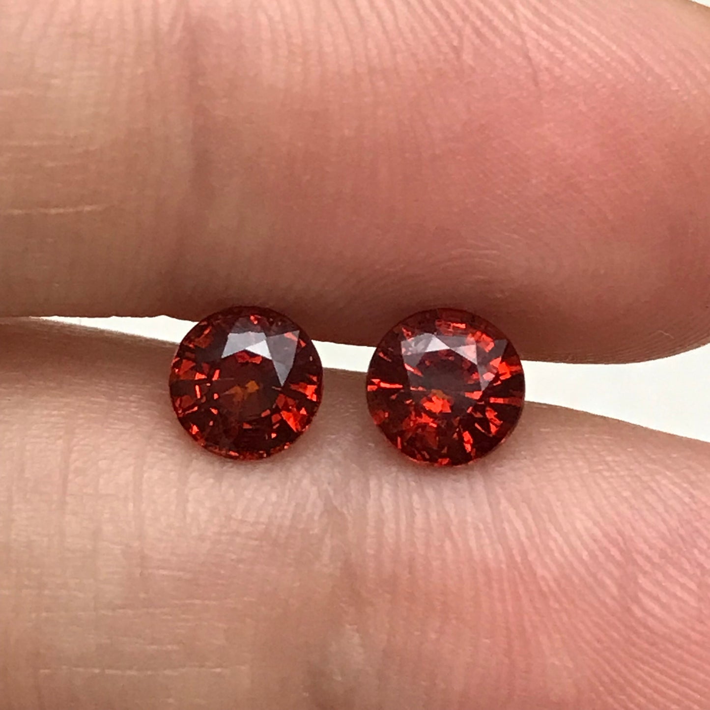 Pair of 5.5mm Natural Mandarin Spessartite Garnet, 1 carat Round Faceted Orange Red Gemstones, 1.95 TCW, Loose Gems, Red Orange Garnet