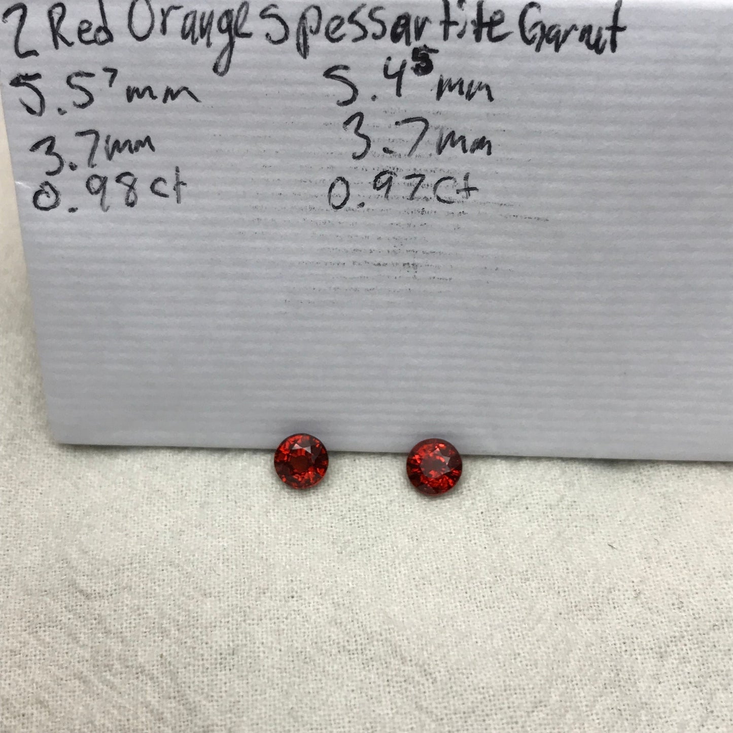 Pair of 5.5mm Natural Mandarin Spessartite Garnet, 1 carat Round Faceted Orange Red Gemstones, 1.95 TCW, Loose Gems, Red Orange Garnet