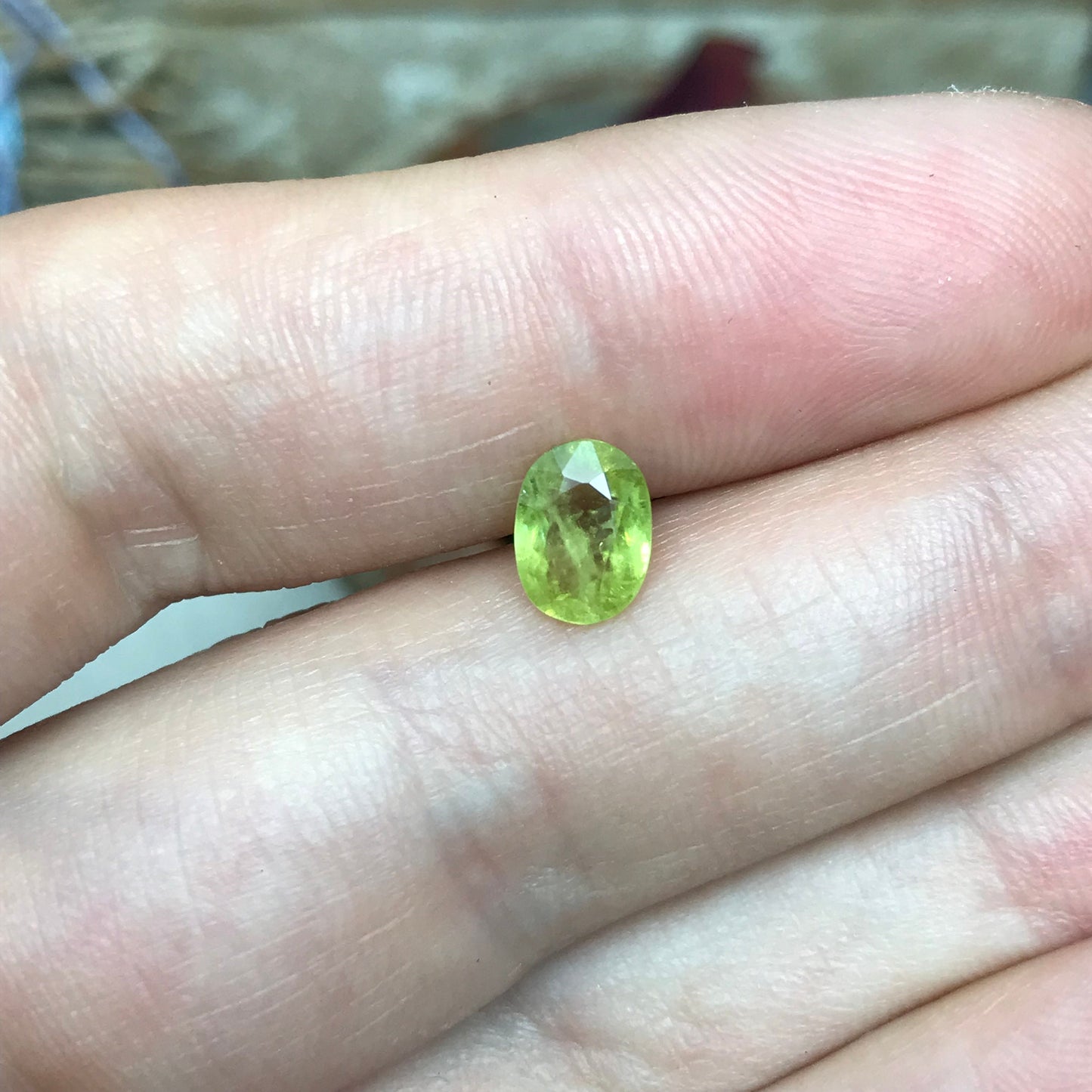 1.14 ct Yellowish Green Sphene 7.4x5.4mm Oval Cut, Natural Madagascar Sphene, Faceted Loose Gemstone