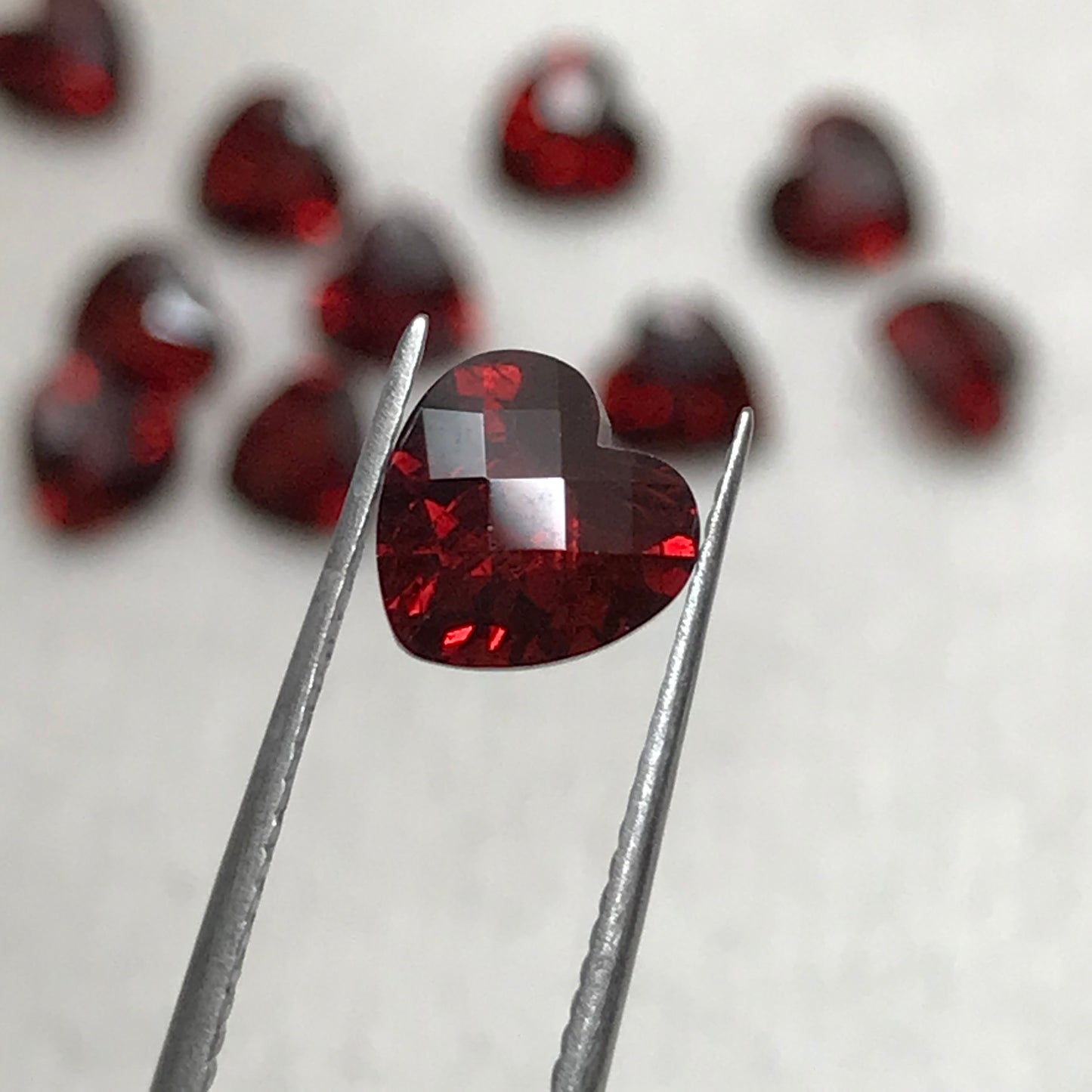 One-7mm Red Garnet Checkerboard Heart Cut, Approx 1.41-1.62 carat, Faceted Loose Gemstone, One- Reclaimed Gem