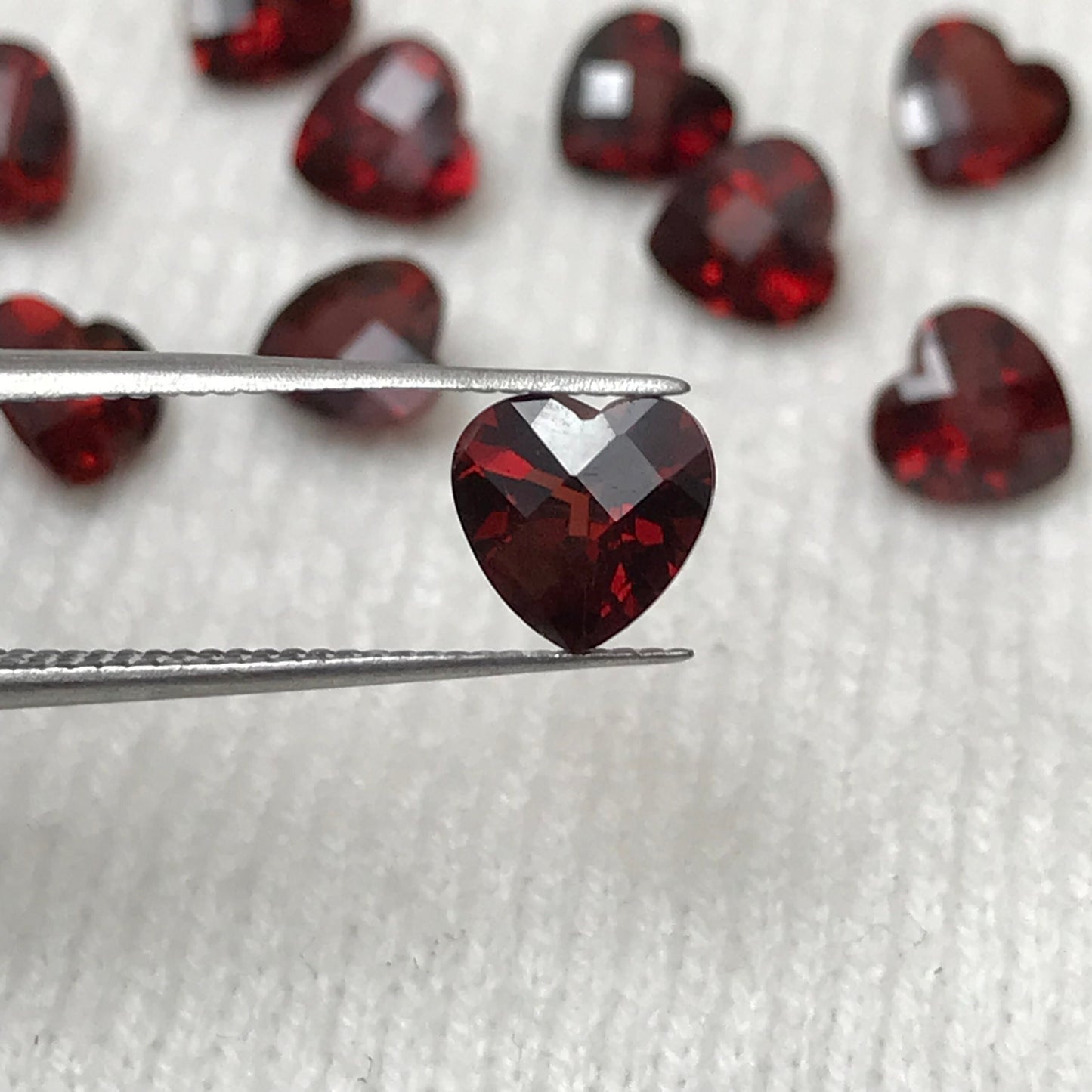 One-7mm Red Garnet Checkerboard Heart Cut, Approx 1.41-1.62 carat, Faceted Loose Gemstone, One- Reclaimed Gem