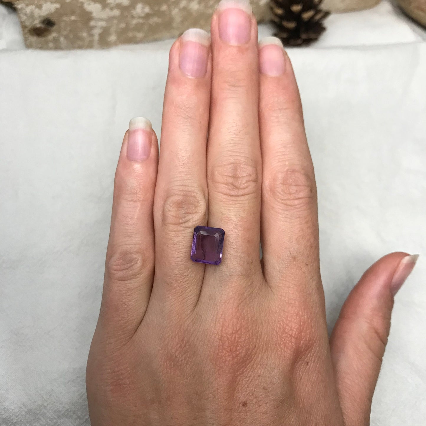10.5x9 mm Purple Amethyst 4.19 Carat Rectangle Emerald Cut, Faceted Loose Unmounted Recycled/Reclaimed Gemstone