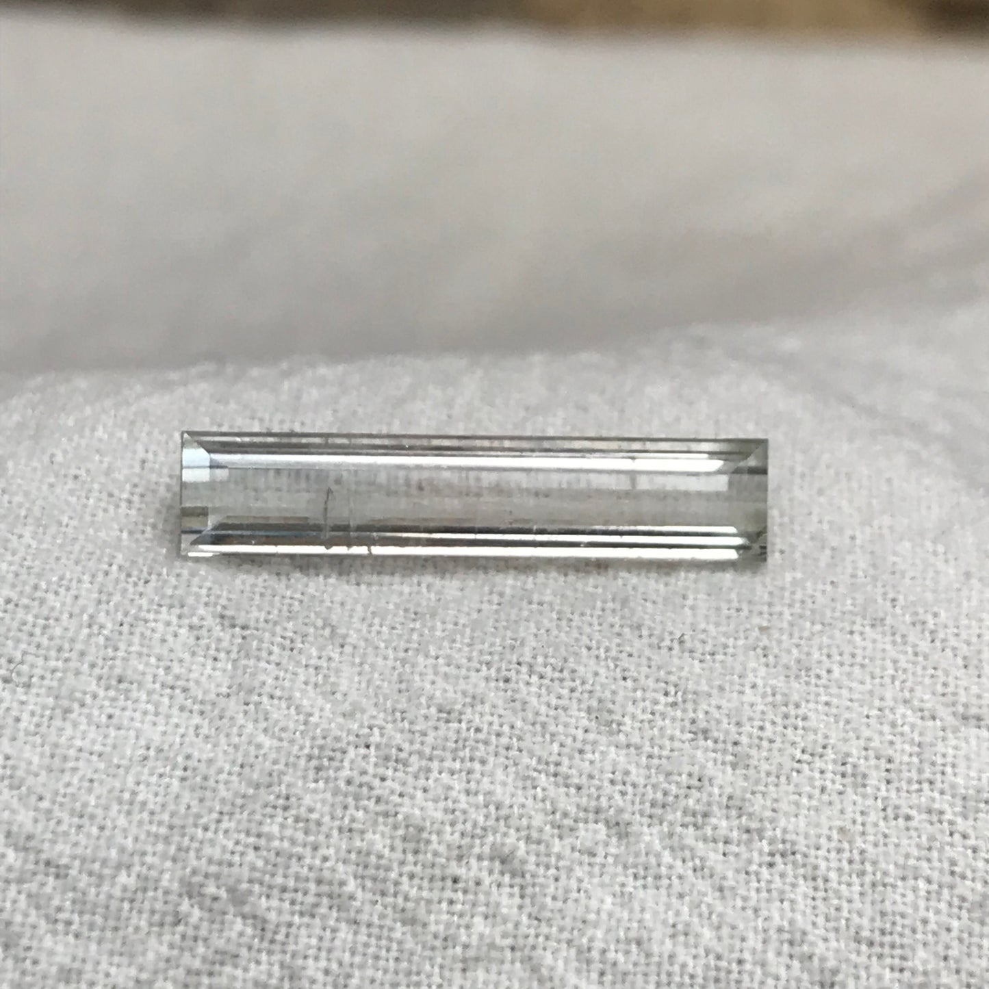 Light Tourmaline 21.5x4.5mm Elongated Baguette Cut, 3.73 carats, Natural Faceted Gem, Loose Gemstone, Light Green/ Peachy Pink