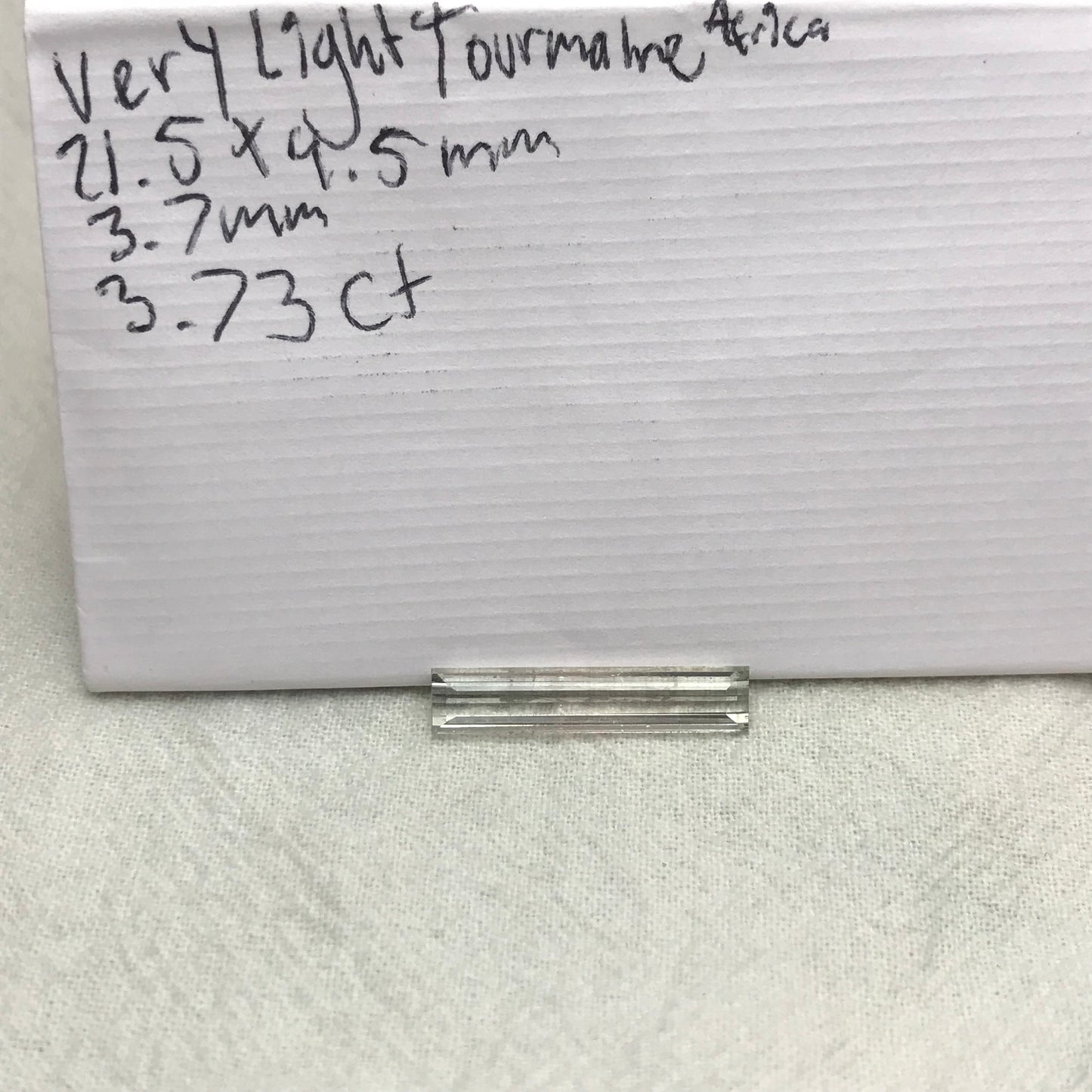 Light Tourmaline 21.5x4.5mm Elongated Baguette Cut, 3.73 carats, Natural Faceted Gem, Loose Gemstone, Light Green/ Peachy Pink