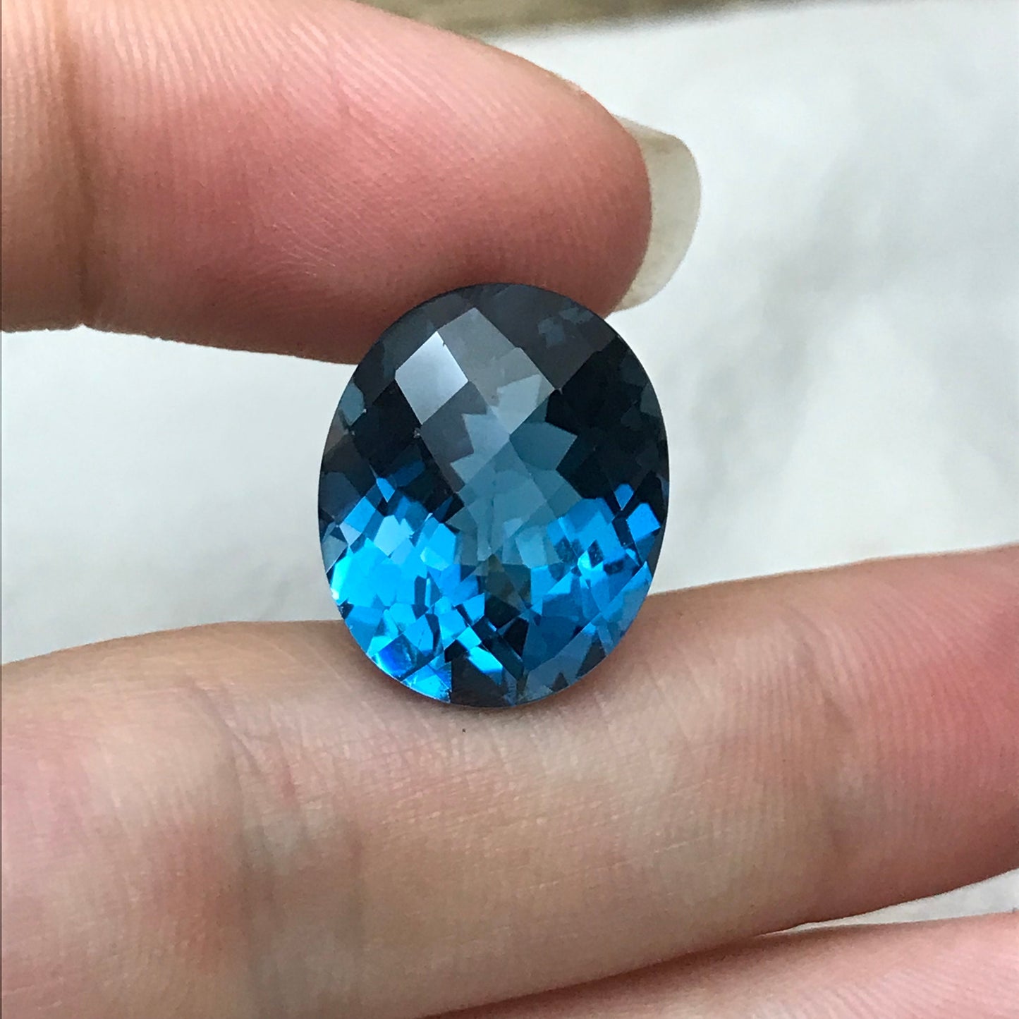 16 carat London Blue Topaz 17x14 Oval Checkerboard Cut, Faceted London Blue Loose Topaz, December Birthstone, Recycled Gems