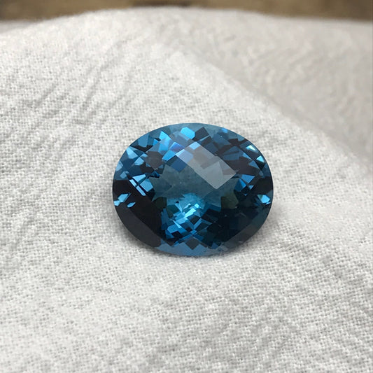 16 carat London Blue Topaz 17x14 Oval Checkerboard Cut, Faceted London Blue Loose Topaz, December Birthstone, Recycled Gems