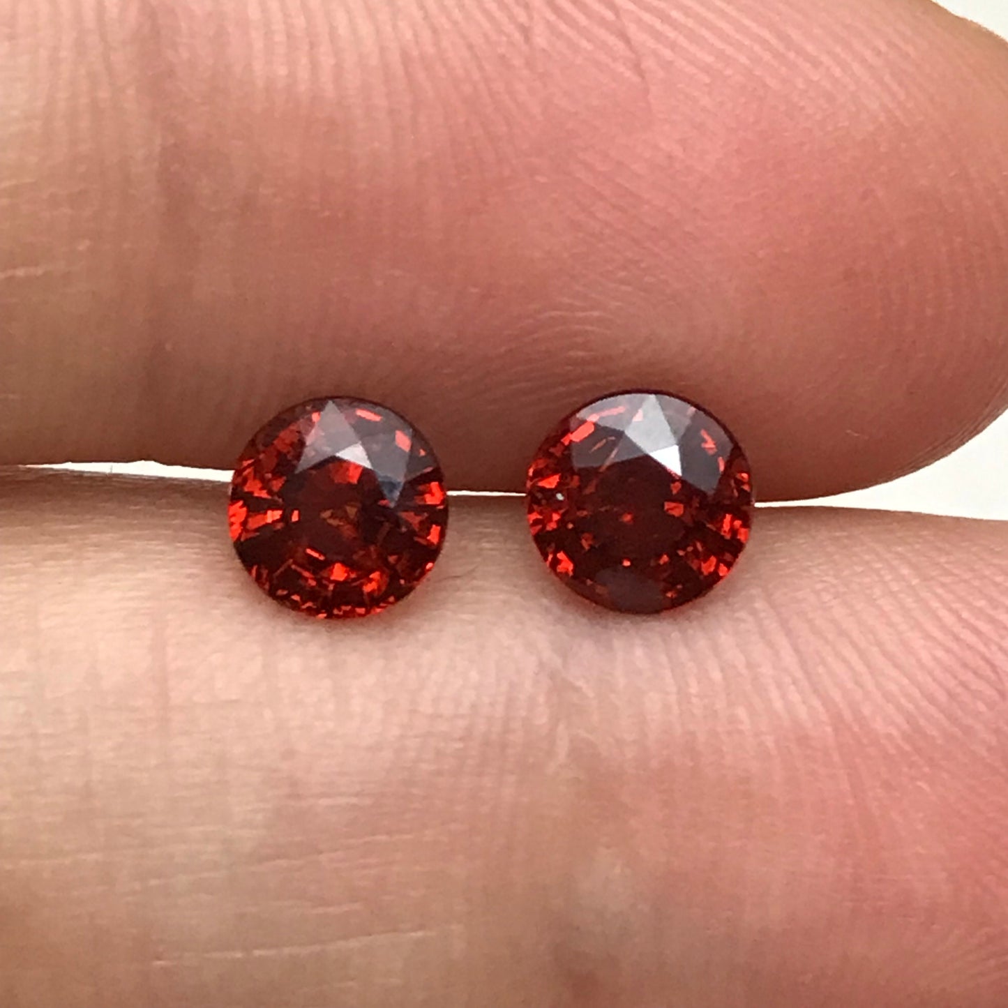 Pair of 5.5mm Natural Mandarin Spessartite Garnet, 1 carat Round Faceted Orange Red Gemstones, 1.95 TCW, Loose Gems, Red Orange Garnet