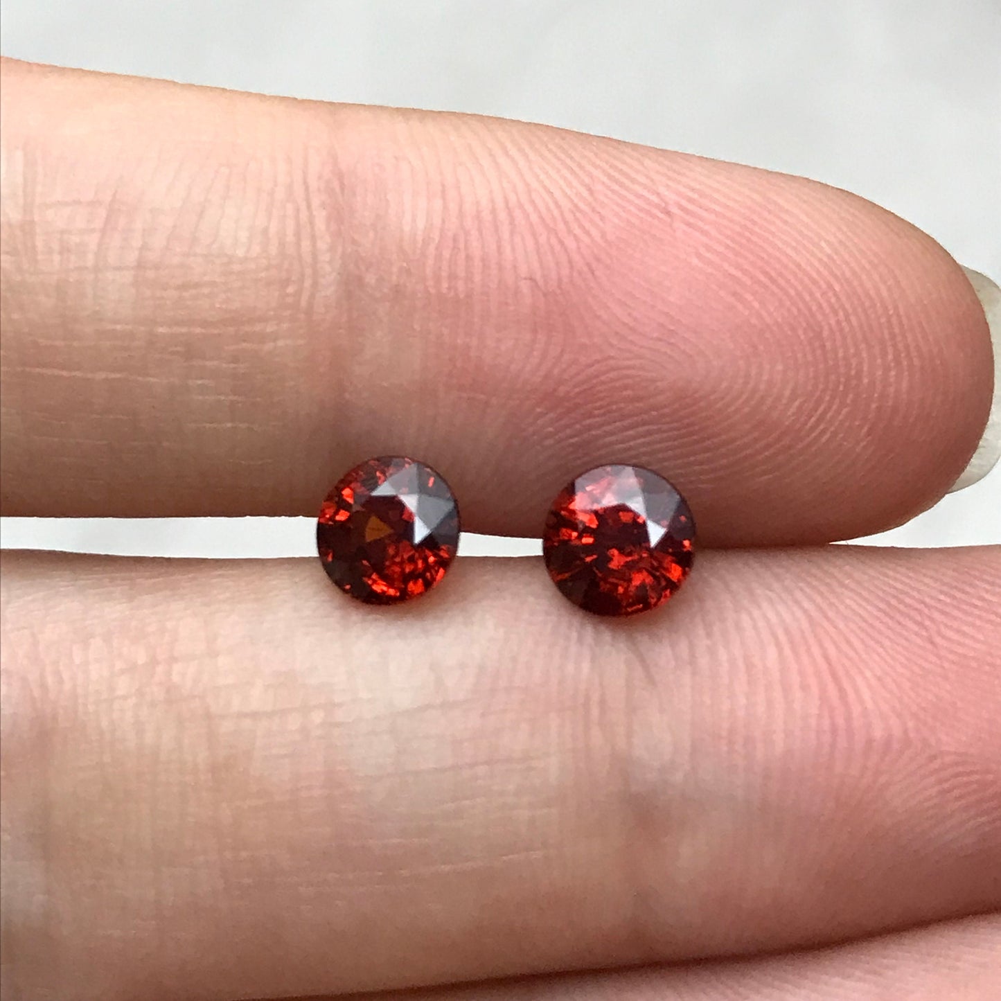 Pair of 5.5mm Natural Mandarin Spessartite Garnet, 1 carat Round Faceted Orange Red Gemstones, 1.95 TCW, Loose Gems, Red Orange Garnet