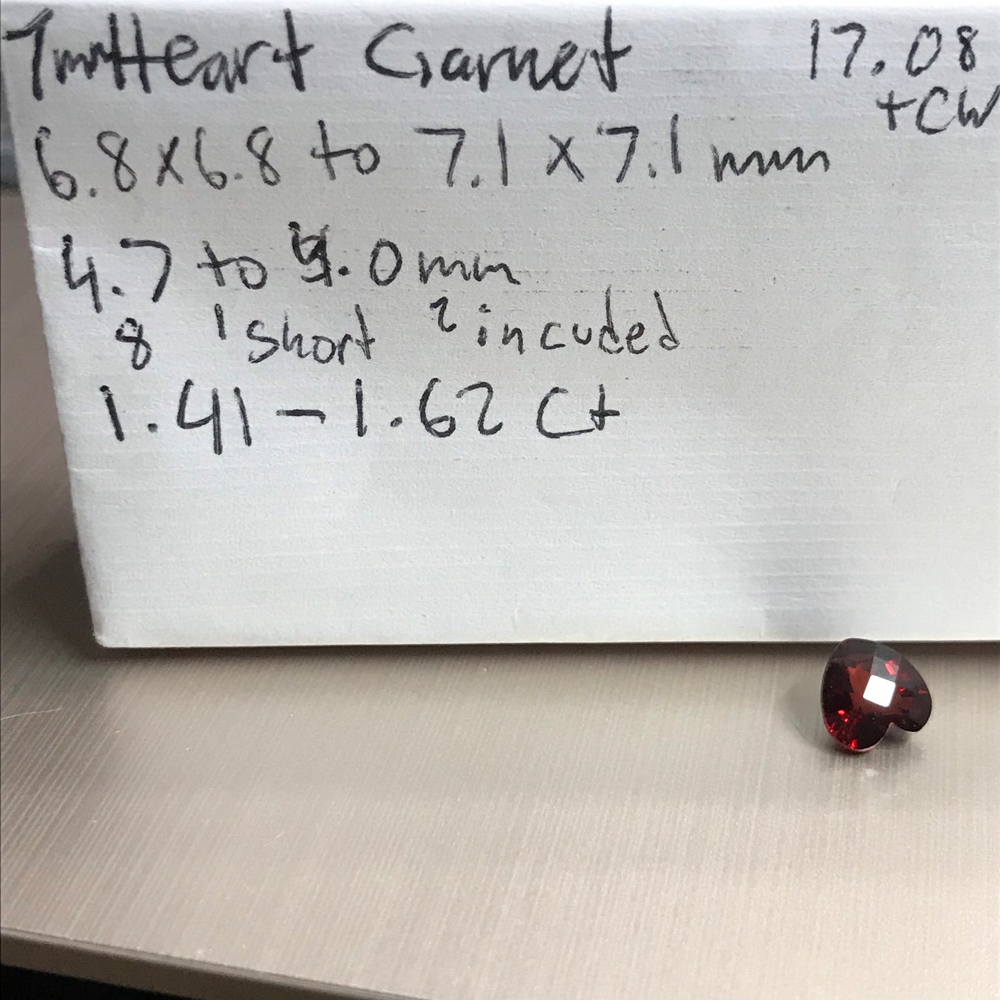 One-7mm Red Garnet Checkerboard Heart Cut, Approx 1.41-1.62 carat, Faceted Loose Gemstone, One- Reclaimed Gem