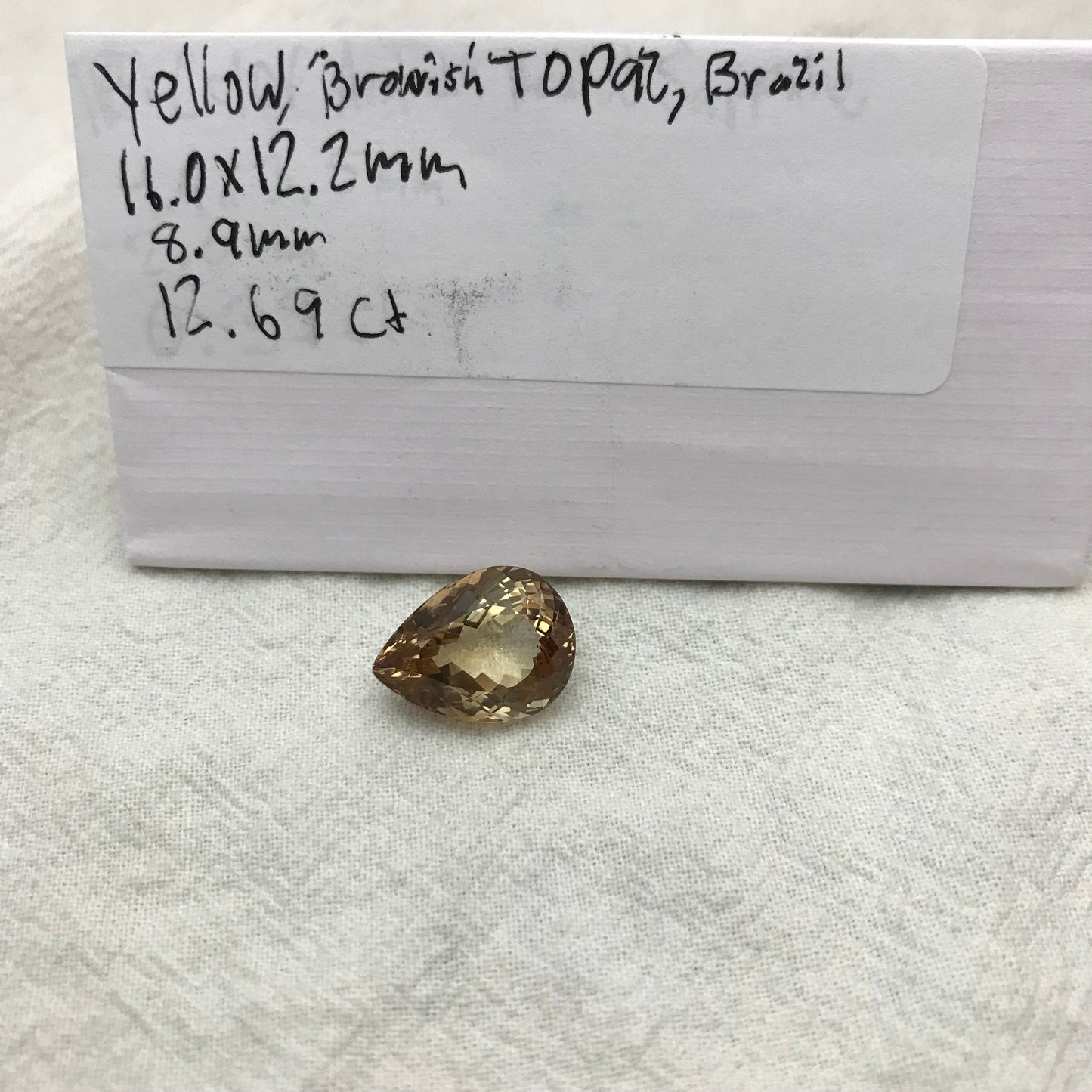 12 carat Natural Orangish Brown Topaz 16x12mm Pear Cut Faceted Gemstone, Large Stone, Loose Champagne Topaz