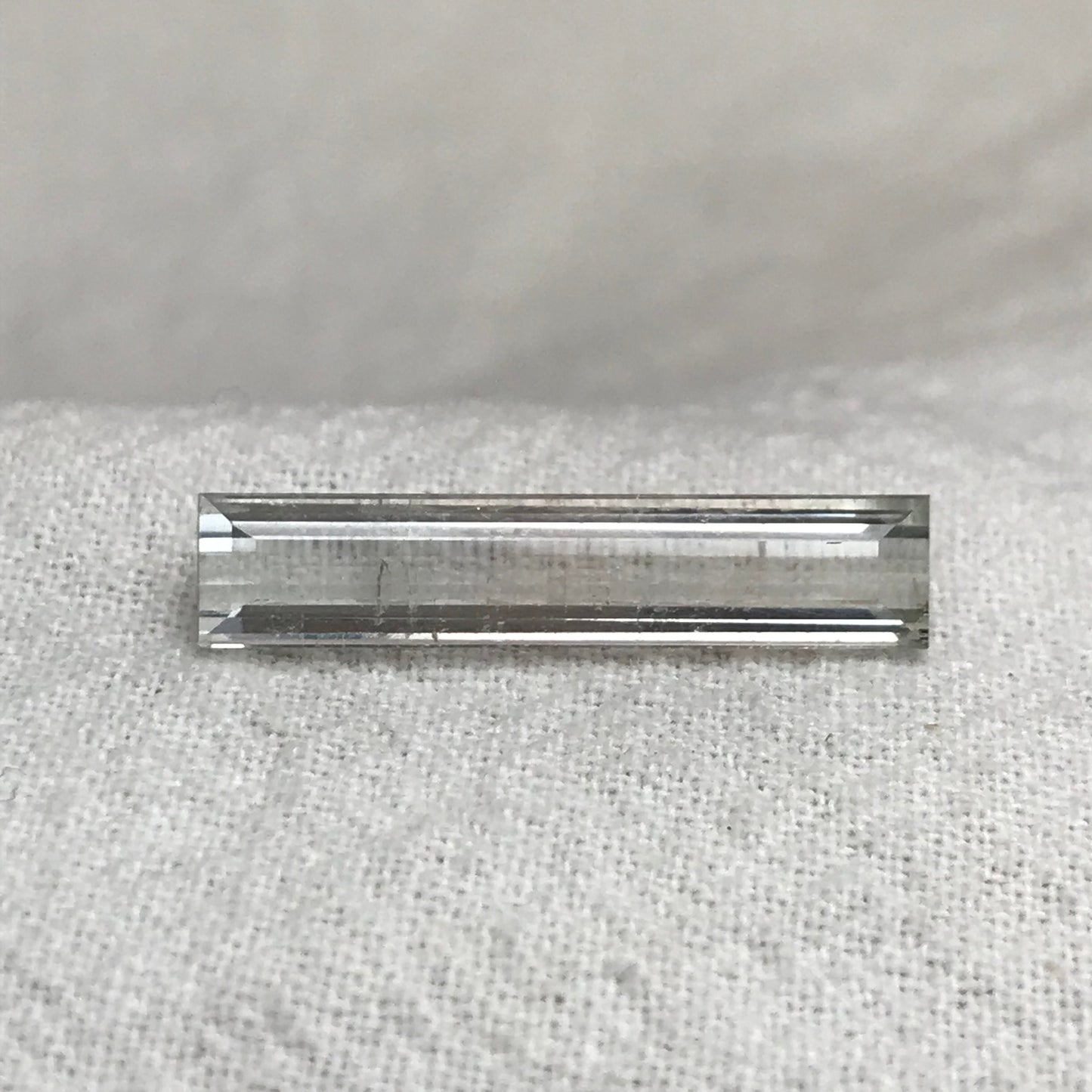 Light Tourmaline 21.5x4.5mm Elongated Baguette Cut, 3.73 carats, Natural Faceted Gem, Loose Gemstone, Light Green/ Peachy Pink