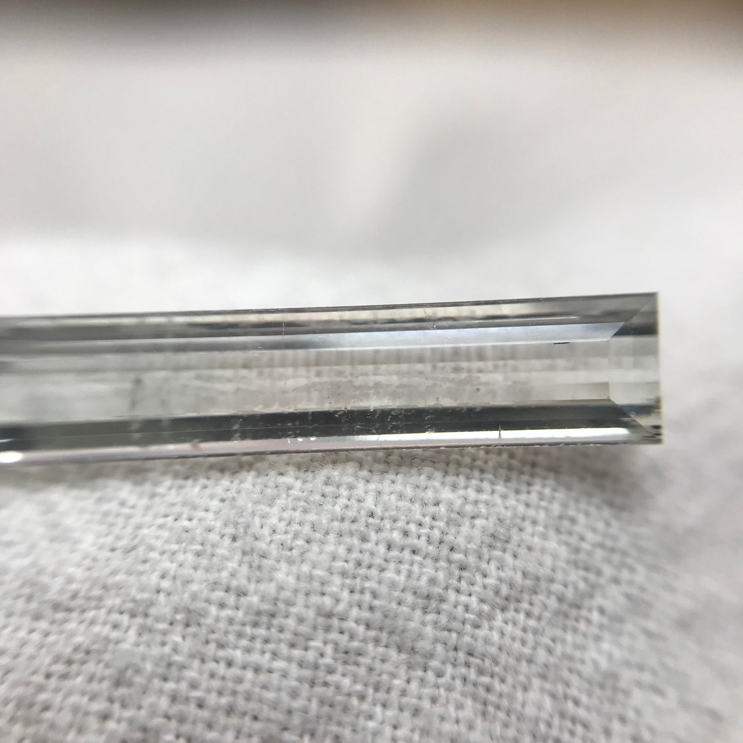 Light Tourmaline 21.5x4.5mm Elongated Baguette Cut, 3.73 carats, Natural Faceted Gem, Loose Gemstone, Light Green/ Peachy Pink