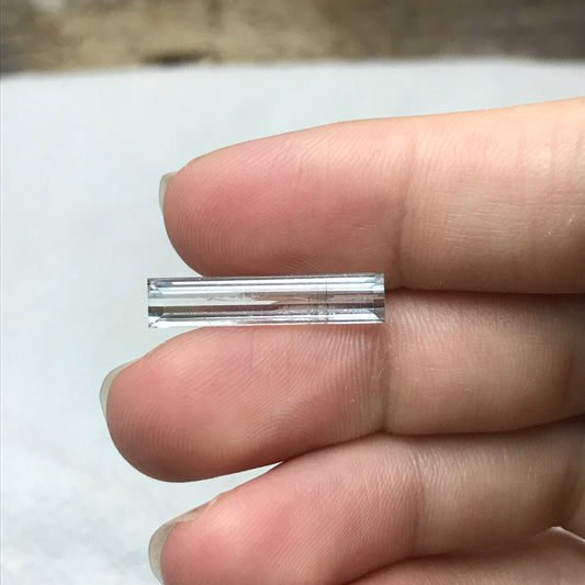 Light Tourmaline 21.5x4.5mm Elongated Baguette Cut, 3.73 carats, Natural Faceted Gem, Loose Gemstone, Light Green/ Peachy Pink