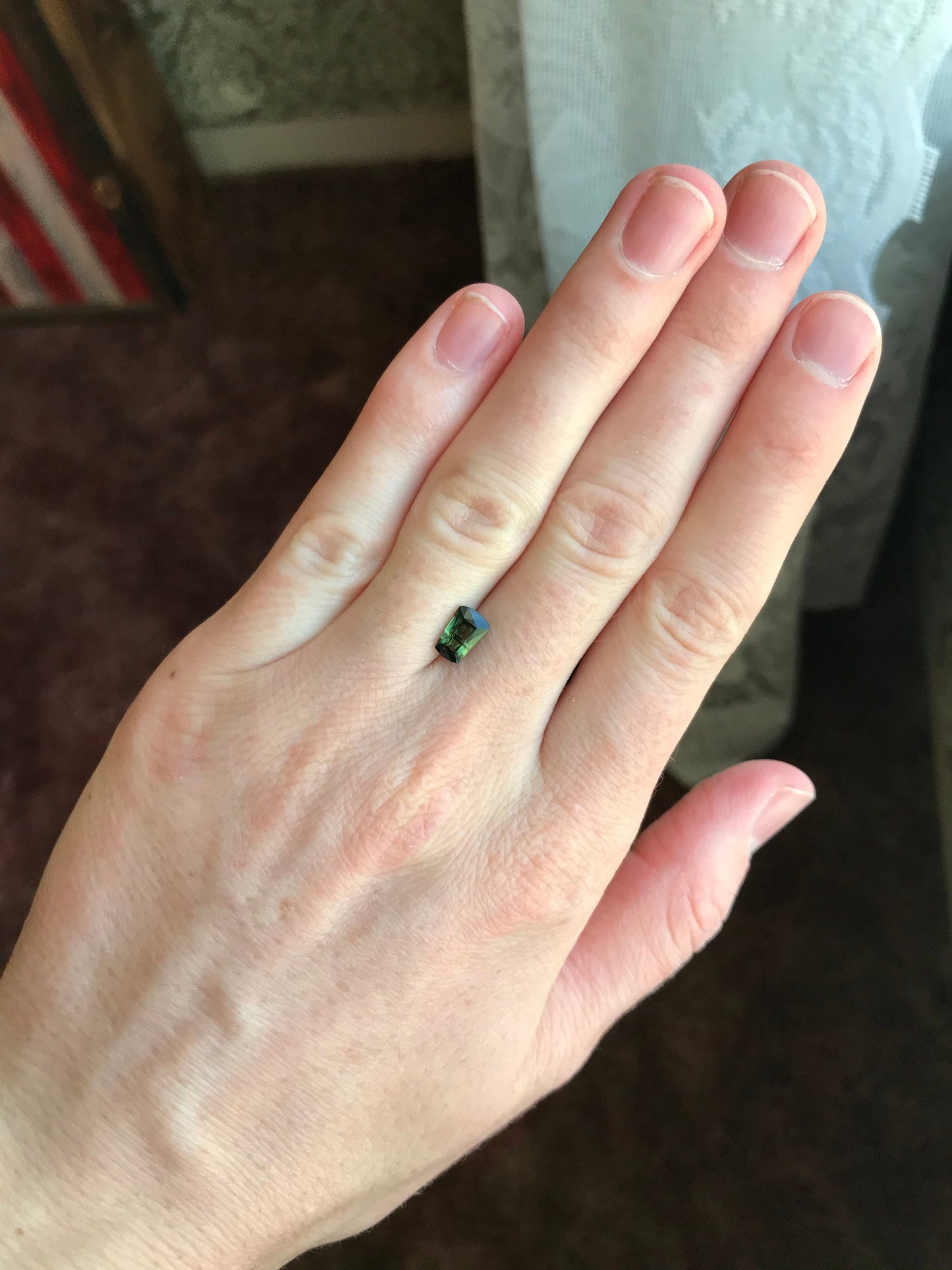 1.34 ct Natural Green Fancy Cut Sapphire 7.6x5mm Trapezoid cut Genuine Loose Unmounted Faceted Gemstone Bluish Green Sapphire