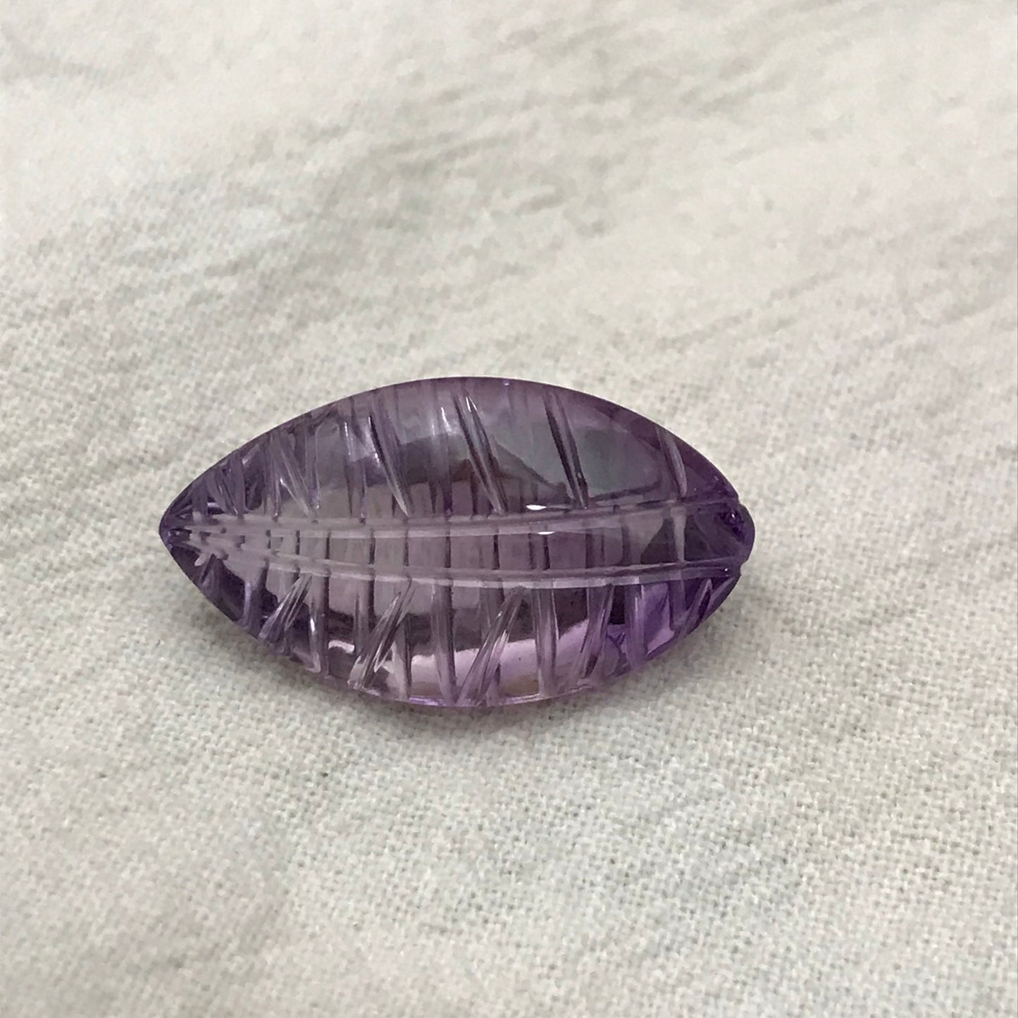 14.65 Ct Fancy Carved Purple Amethyst 23x12.7mm Carved Leaf Shape Cut, Loose Faceted Cabbed Gem, February Birthstone