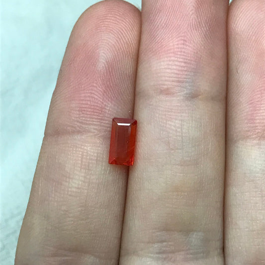 0.96 ct Natural Orange Sapphire 7.5x4mm Baguette Cut Loose Faceted Gem, Reddish Orange Beryllium Treated Sapphire, 7.5x4.1mm