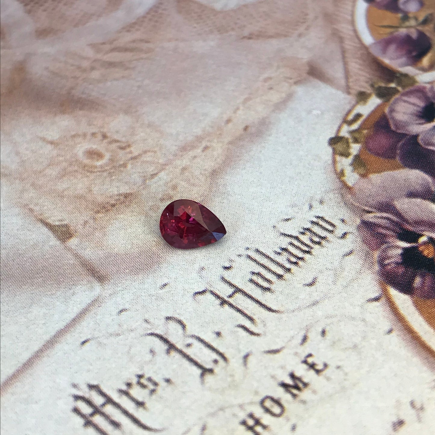 0.81 carat Natural Rhodolite Garnet, 6.3x5.8 mm Pear Cut Rose Red Garnet, Faceted Loose Gem, Raspberry Garnet, Purplish Red