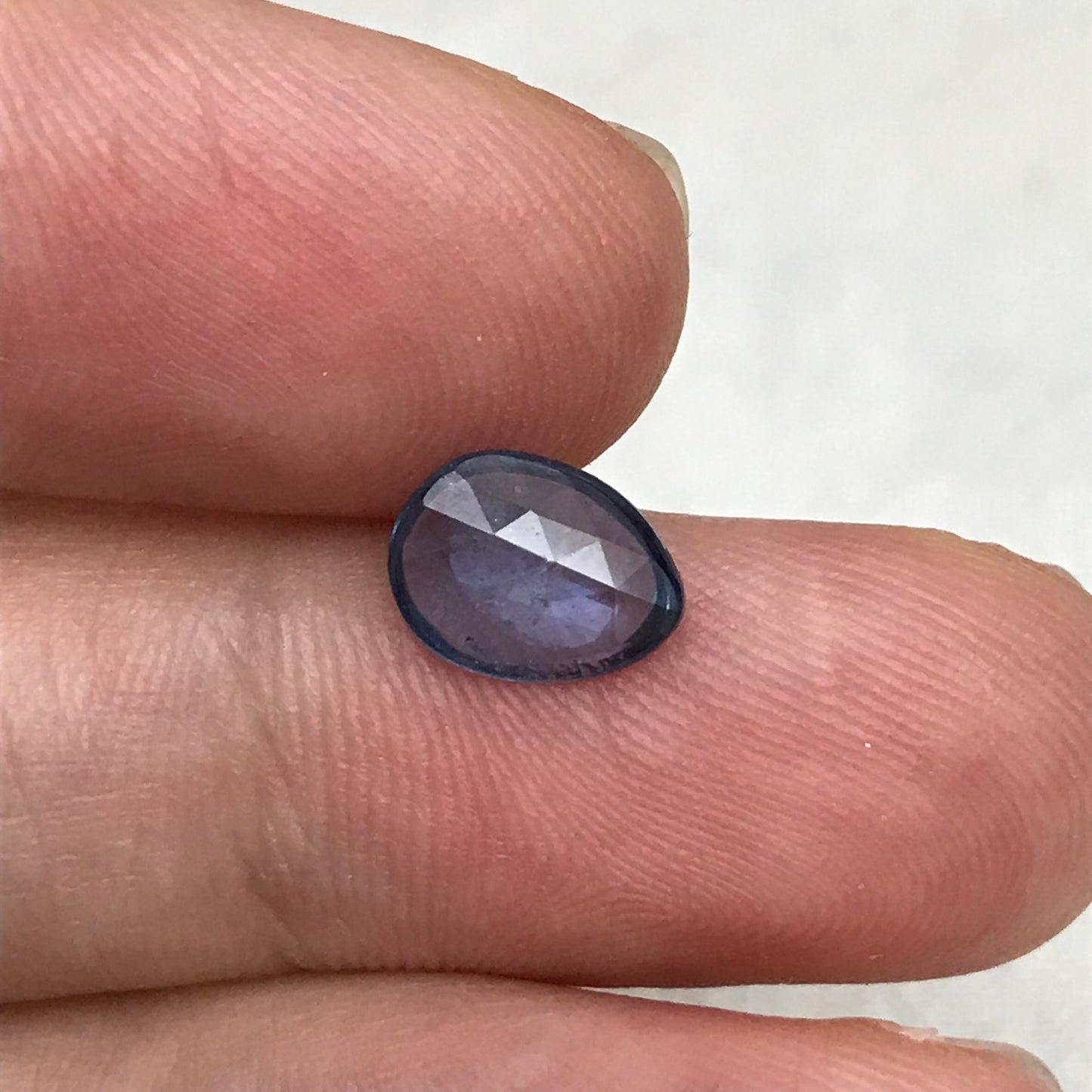 1.24 ct Natural Blue Sapphire, 8.3x6.3mm Rose Cut/Cabochon shallow Blue Sapphire, Freeform Pear, Heated Faceted Loose Gemstone