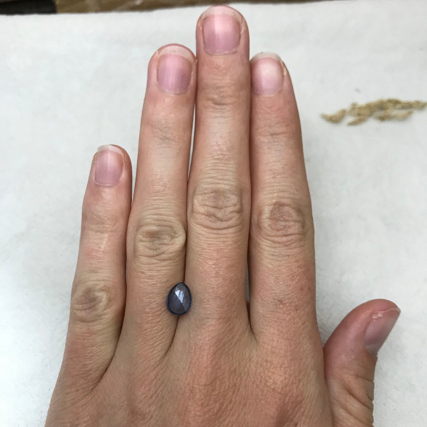 1.24 ct Natural Blue Sapphire, 8.3x6.3mm Rose Cut/Cabochon shallow Blue Sapphire, Freeform Pear, Heated Faceted Loose Gemstone