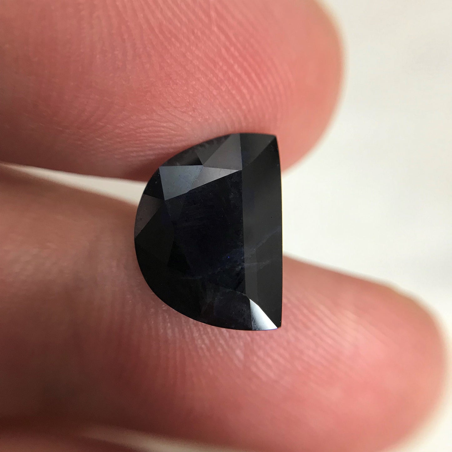Very Dark Blue Sapphire 3 Carat 11.4.x8.4mm Fancy Cut Half Moon Shape Almost Black, Heat-Treated Natural Sapphire